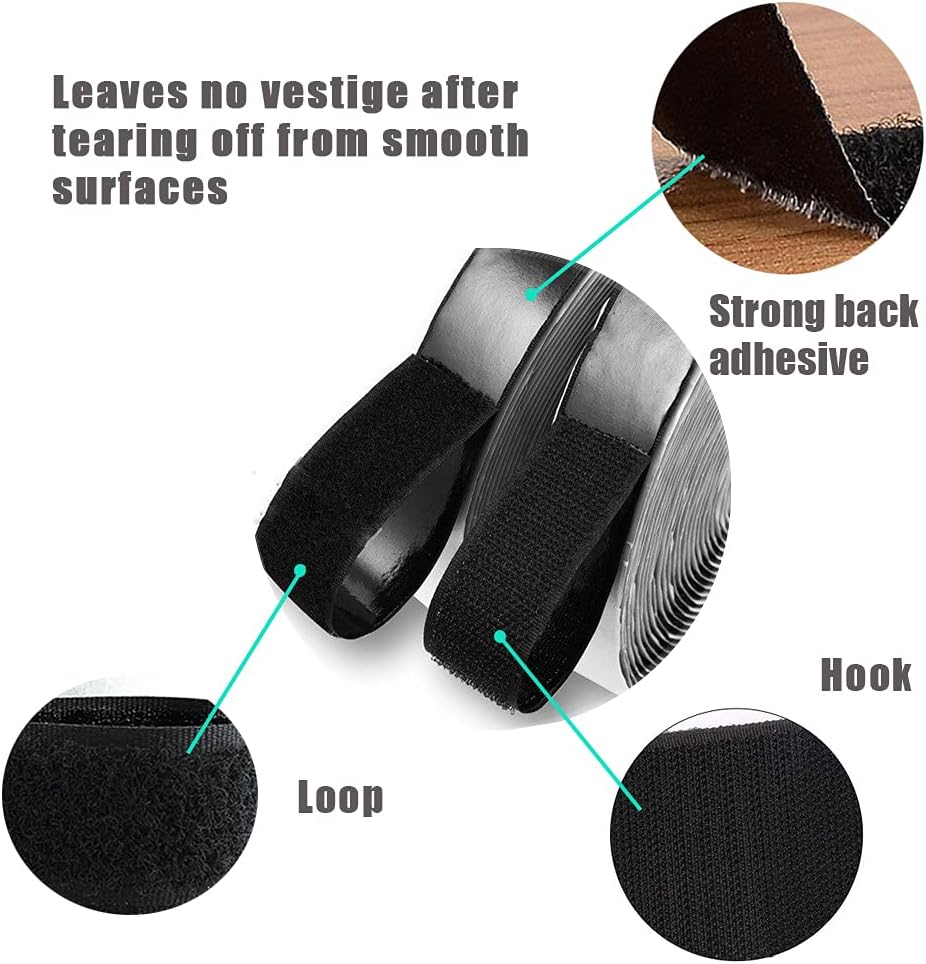 Self Adhesive Hook and Loop Tape Roll 3/4 Inch Black Strong Adhesive Interlocking Tape for Picture and Tools Hanging Pedal Board Fastening 12.6 Yard - Image 2