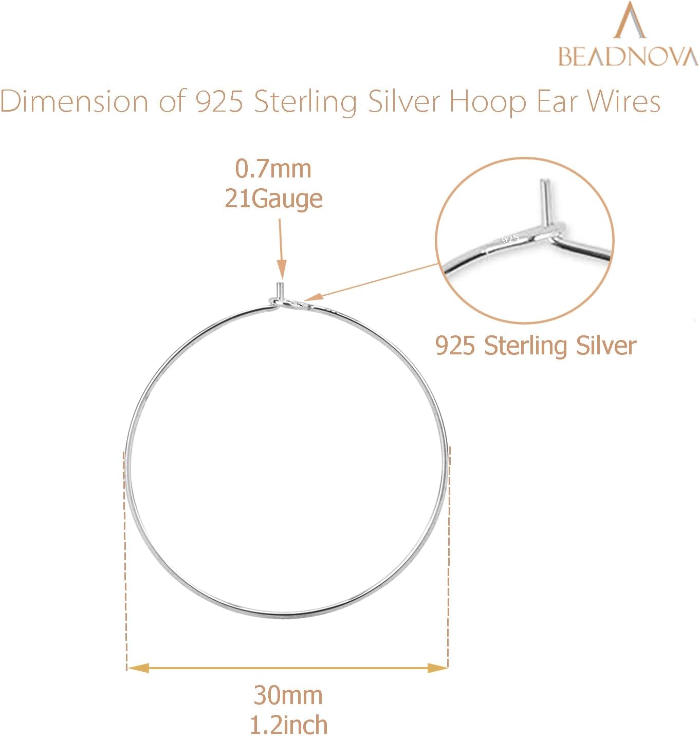 925 Sterling Silver Hoop Ear Wires Hoop Earrings Wires Earwires for Jewelry Making Earrings Making DIY (2pcs, 30mm) - Image 2