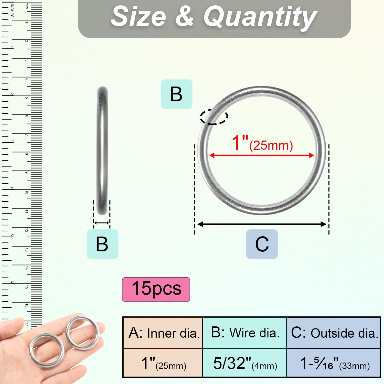 CooBigo 15pcs 1 Inch Stainless Steel Ring Buckle, Metal O Rings Buckles, Solid Welded Loop for Dreamcatcher Keyrings, Dog Collars, Macrame, Hanging Strap Slings - Image 2