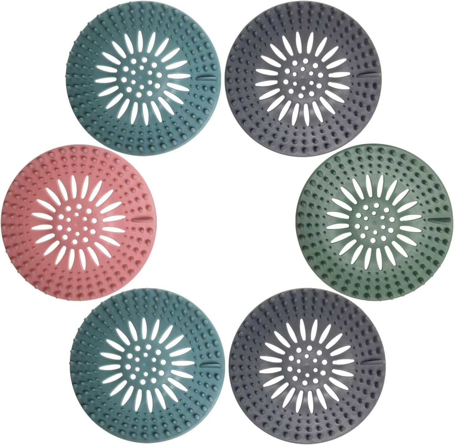 Shower Hair Drain Catcher Bathtub Silicon Tub Hair Catcher Universal Drain Stopper Bathtub Hair Catcher for Drain Bathroom Bathtub Kitchen Tub (Mix Colors, 6 Pack) - Image 1