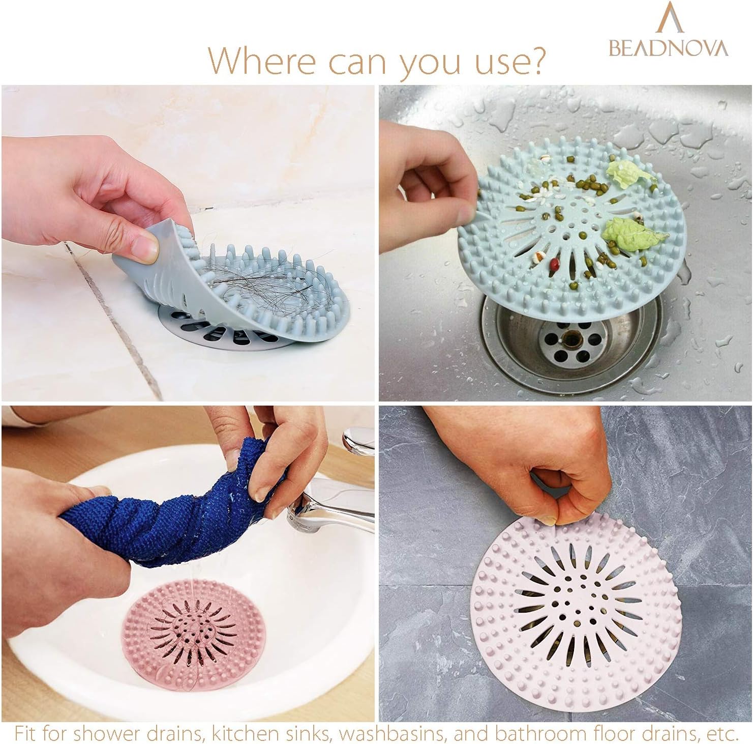 Shower Hair Drain Catcher Bathtub Silicon Tub Hair Catcher Universal Drain Stopper Bathtub Hair Catcher for Drain Bathroom Bathtub Kitchen Tub (Mix Colors, 6 Pack) - Image 4