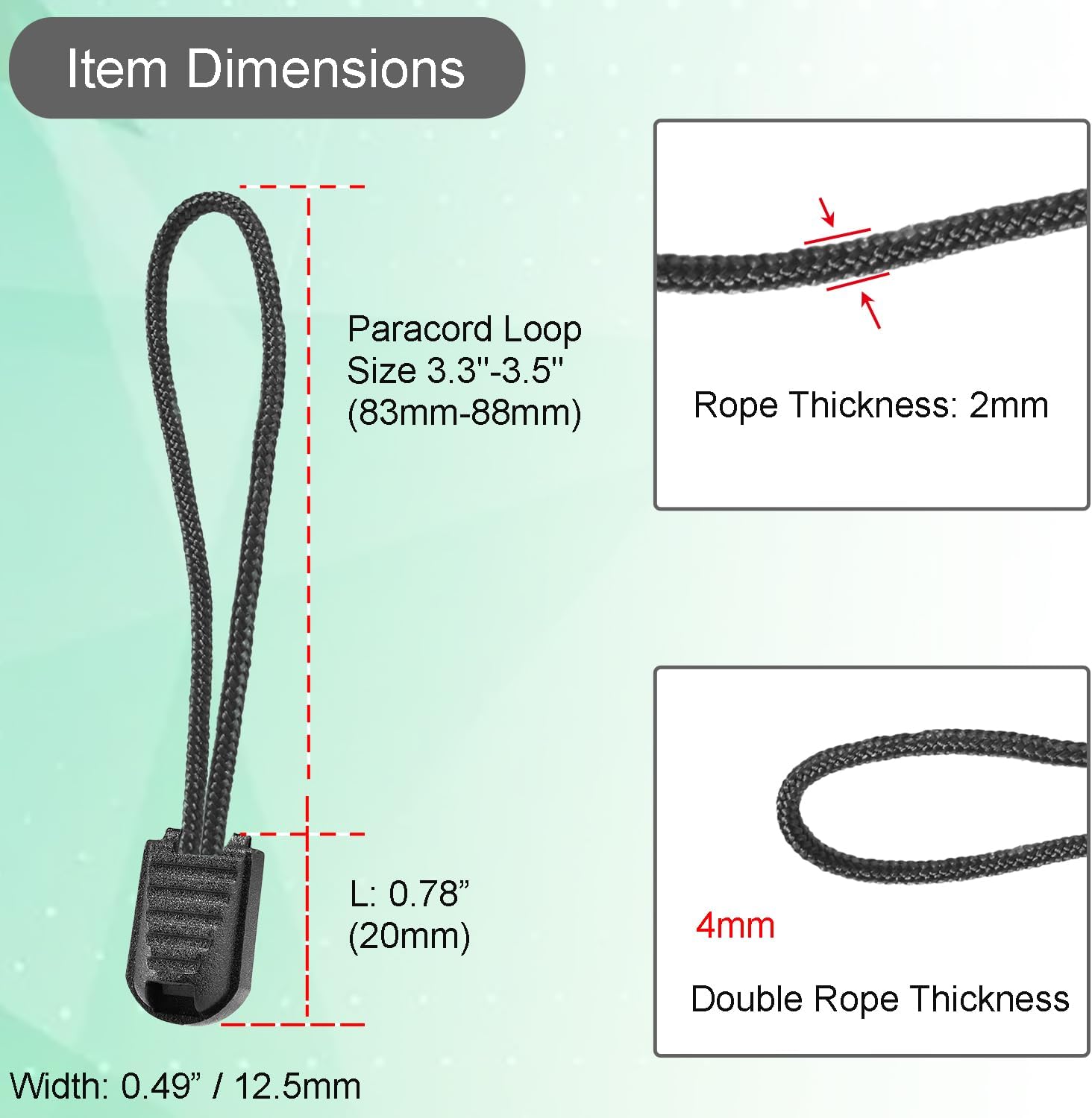 10 Pack Backpack Replacement Zipper Pulls Black - Image 2