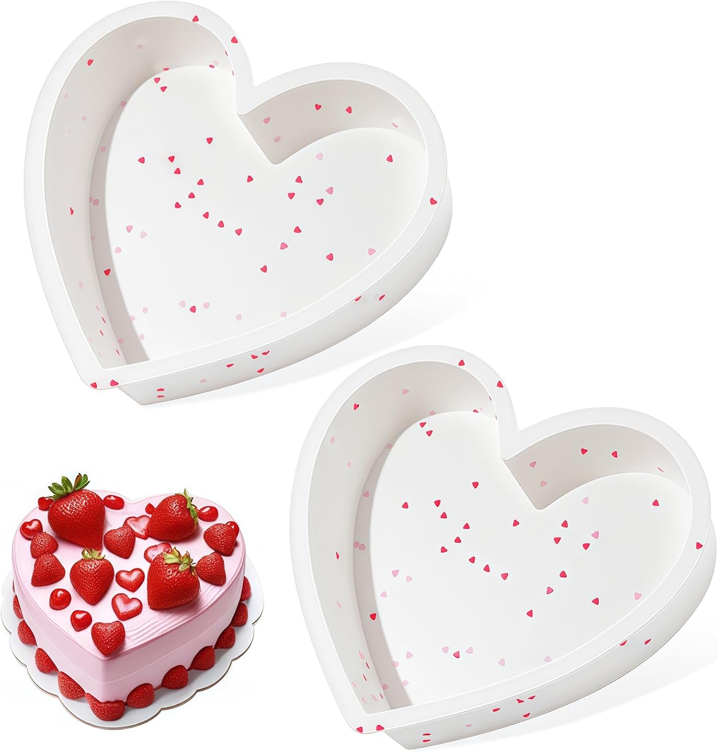 2P 10 Inch Silicone Heart Shaped Cake Pans, Nonstick Cake Pan, BPA Free Silicone Heart Cake Baking Mold for Oven Dishwasher Safe-Heartdot - Image 1