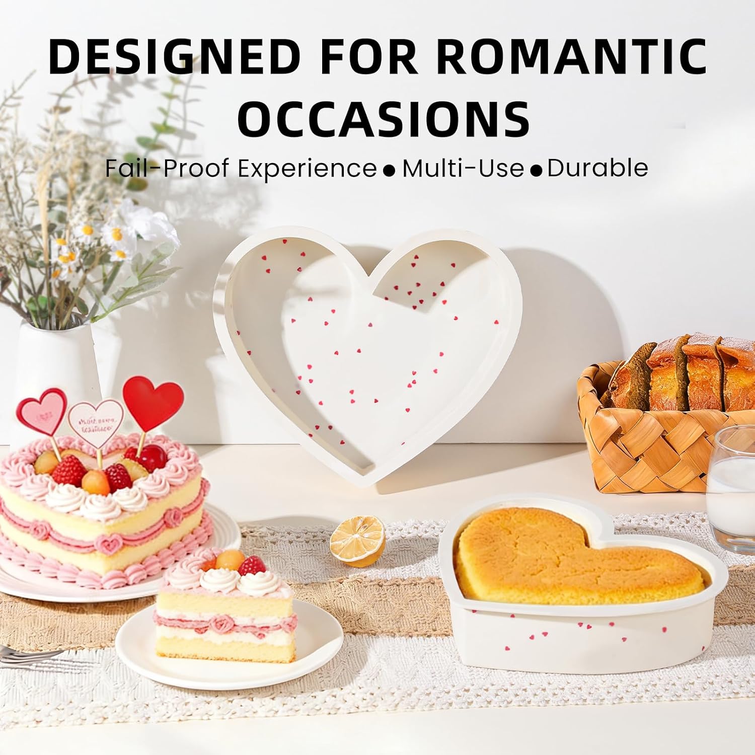 2P 10 Inch Silicone Heart Shaped Cake Pans, Nonstick Cake Pan, BPA Free Silicone Heart Cake Baking Mold for Oven Dishwasher Safe-Heartdot - Image 2