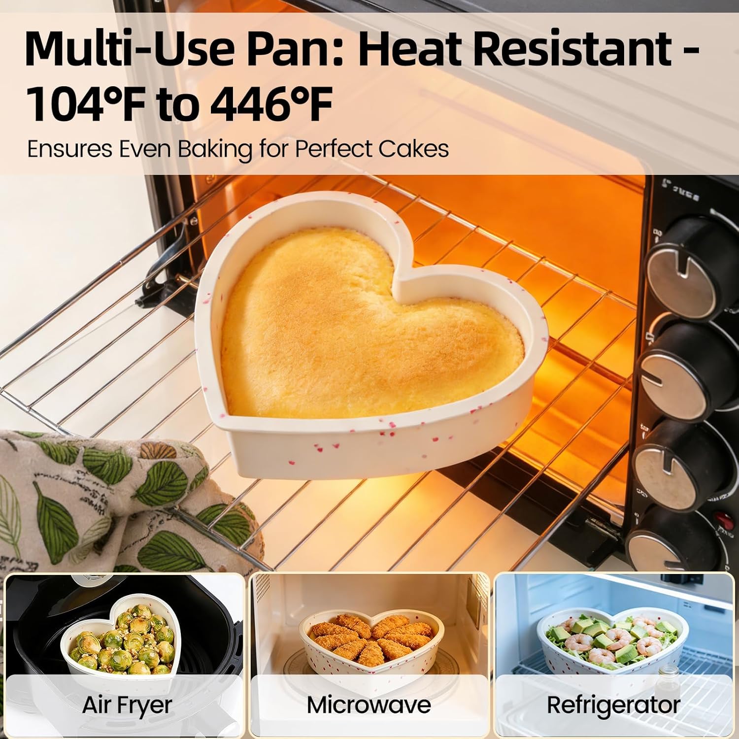 2P 10 Inch Silicone Heart Shaped Cake Pans, Nonstick Cake Pan, BPA Free Silicone Heart Cake Baking Mold for Oven Dishwasher Safe-Heartdot - Image 4