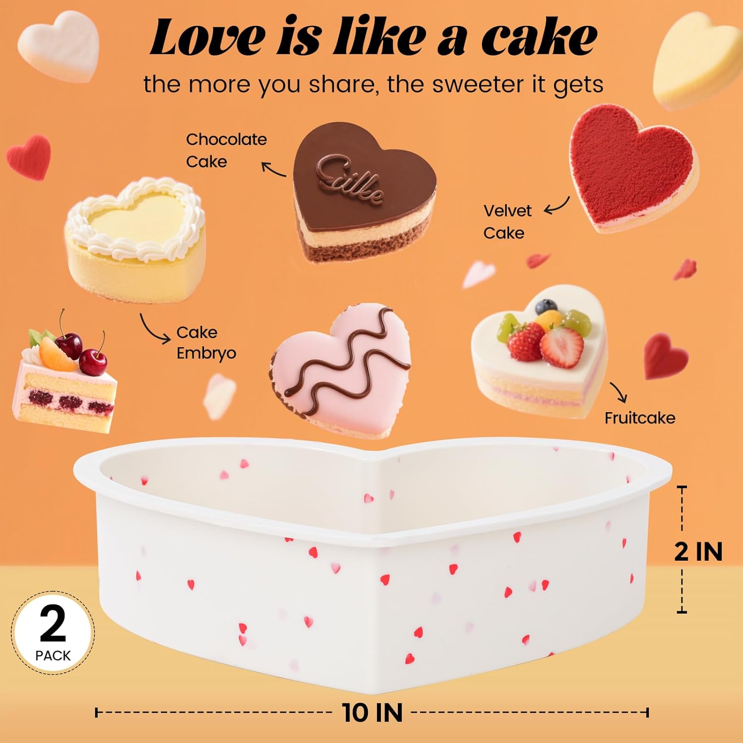 2P 10 Inch Silicone Heart Shaped Cake Pans, Nonstick Cake Pan, BPA Free Silicone Heart Cake Baking Mold for Oven Dishwasher Safe-Heartdot - Image 6