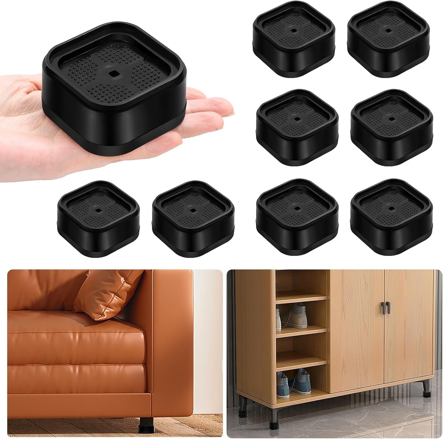 8 Pack Furniture Risers Adjtable Bed Risers Heavy Duty Lifts Height 1