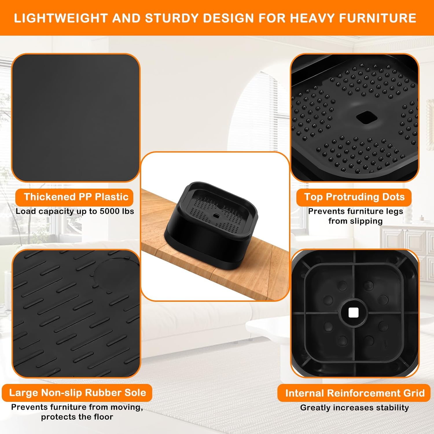 8 Pack Furniture Risers Adjtable Bed Risers Heavy Duty Lifts Height 1