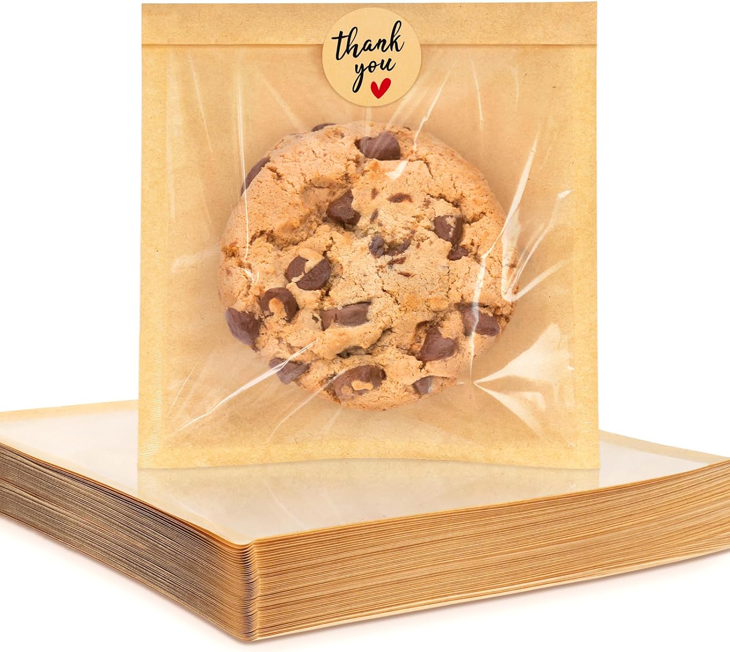 100 Pack Cookie Packaging Bags with Seal, 5.7x6.5 Inch Paper Bakery Bags with Window, Heat Sealable & Grease Resistant To Go Bake Sale Sleeves for Treat, Donut, Cake Slice, Scone, Brownie - Image 1