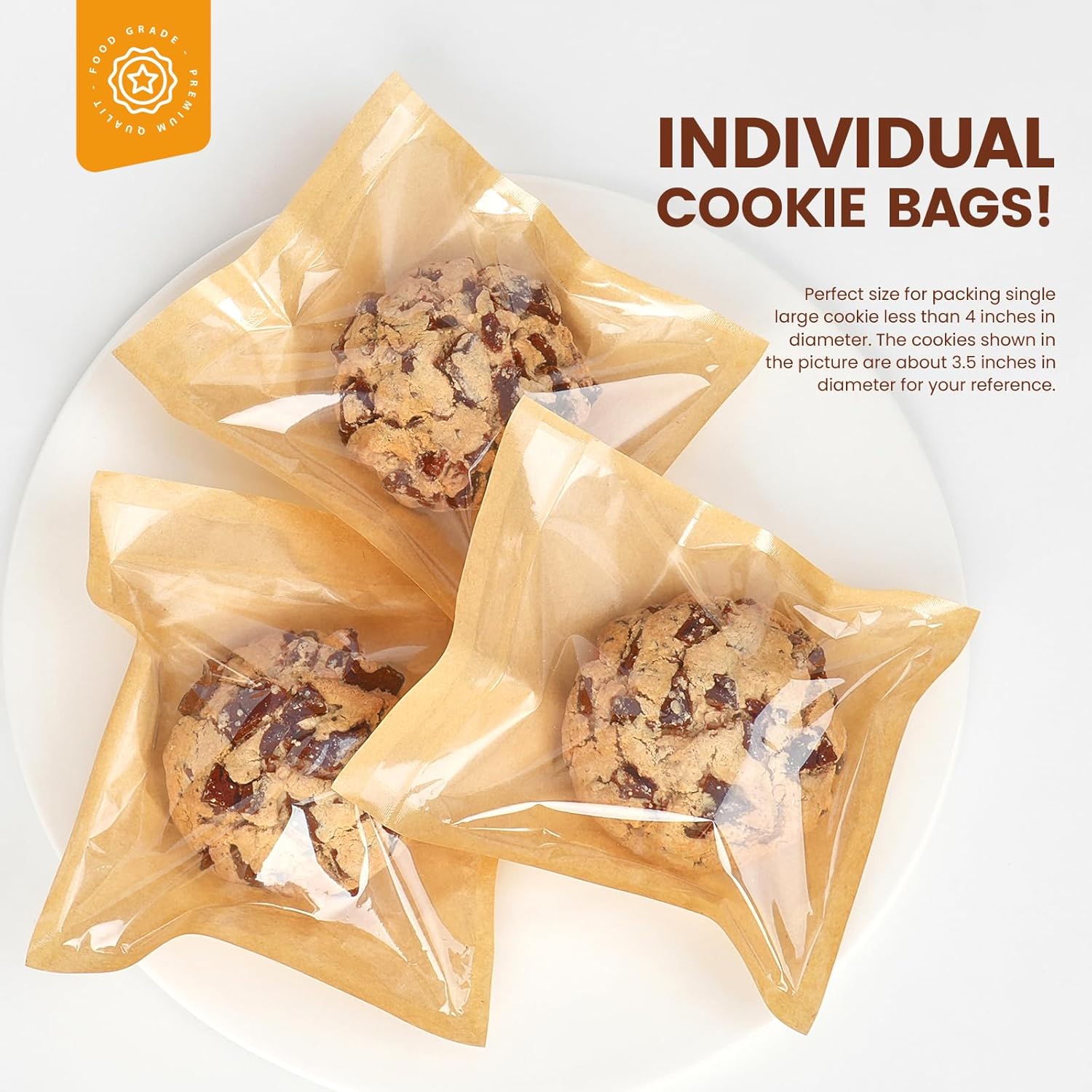 100 Pack Cookie Packaging Bags with Seal, 5.7x6.5 Inch Paper Bakery Bags with Window, Heat Sealable & Grease Resistant To Go Bake Sale Sleeves for Treat, Donut, Cake Slice, Scone, Brownie - Image 3