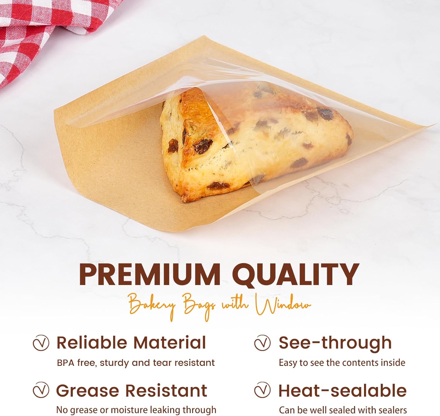 100 Pack Cookie Packaging Bags with Seal, 5.7x6.5 Inch Paper Bakery Bags with Window, Heat Sealable & Grease Resistant To Go Bake Sale Sleeves for Treat, Donut, Cake Slice, Scone, Brownie - Image 4
