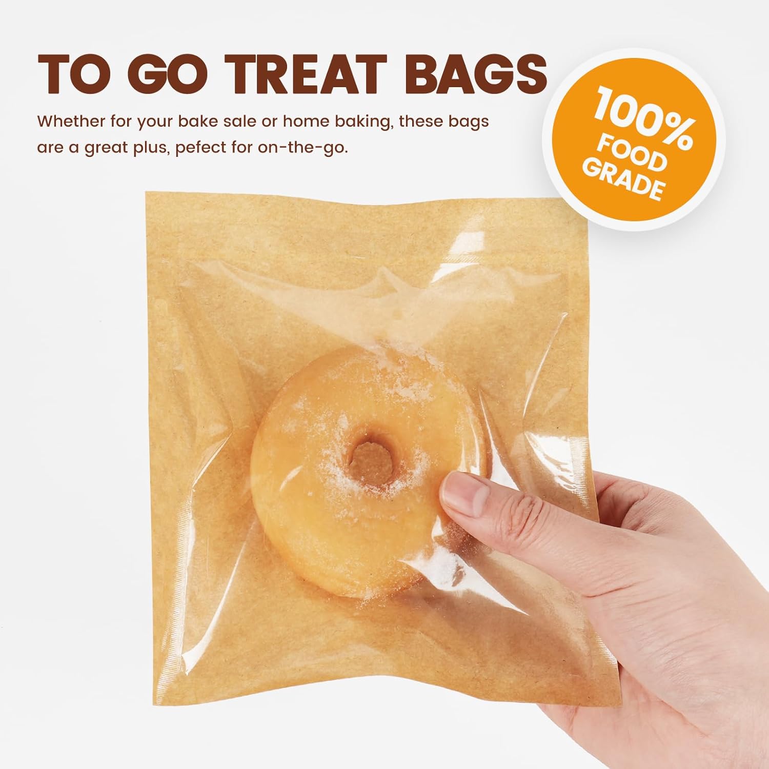 100 Pack Cookie Packaging Bags with Seal, 5.7x6.5 Inch Paper Bakery Bags with Window, Heat Sealable & Grease Resistant To Go Bake Sale Sleeves for Treat, Donut, Cake Slice, Scone, Brownie - Image 5