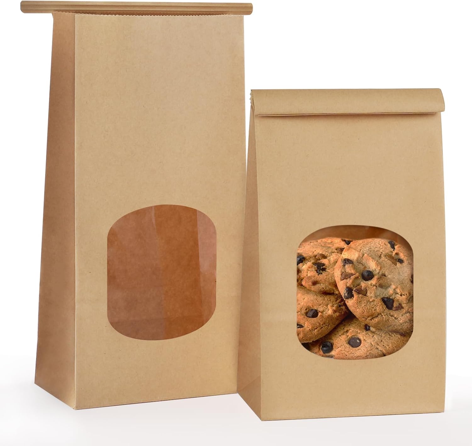 50 Pack Bakery Bags with Window, 3.9x2.3x8 Inches Tin Tie Tab Paper Cookie Bags Brown Small Gift Bag for Packaging Popcorn, Trail Mix, Treats, Snacks, Baked Goods, Party Favors | Grease Resistant, Resealable - Image 1