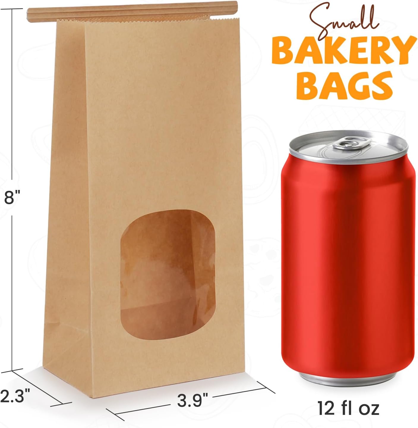 50 Pack Bakery Bags with Window, 3.9x2.3x8 Inches Tin Tie Tab Paper Cookie Bags Brown Small Gift Bag for Packaging Popcorn, Trail Mix, Treats, Snacks, Baked Goods, Party Favors | Grease Resistant, Resealable - Image 2