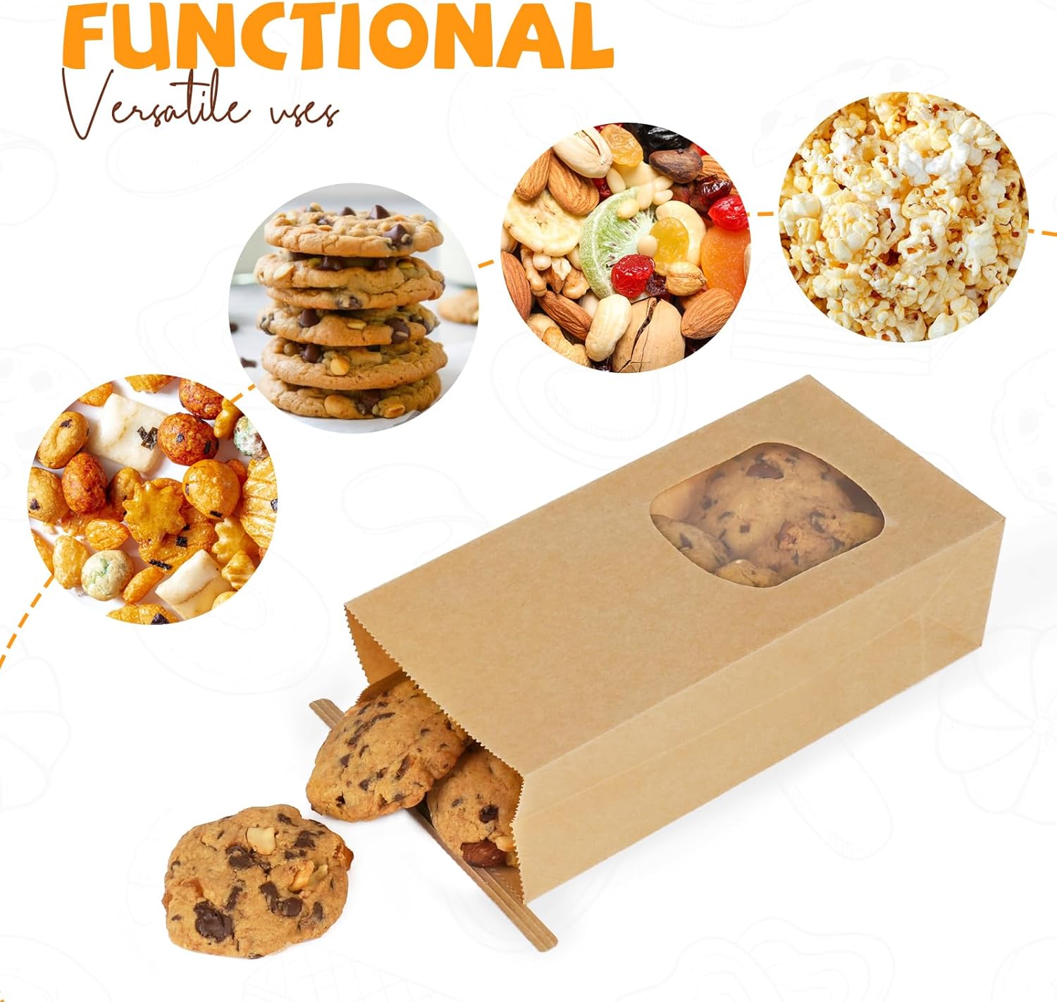 50 Pack Bakery Bags with Window, 3.9x2.3x8 Inches Tin Tie Tab Paper Cookie Bags Brown Small Gift Bag for Packaging Popcorn, Trail Mix, Treats, Snacks, Baked Goods, Party Favors | Grease Resistant, Resealable - Image 4
