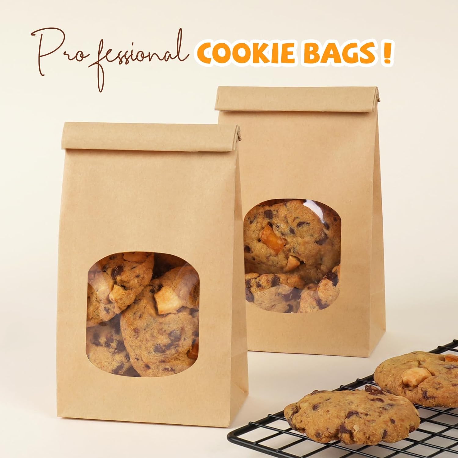 50 Pack Bakery Bags with Window, 3.9x2.3x8 Inches Tin Tie Tab Paper Cookie Bags Brown Small Gift Bag for Packaging Popcorn, Trail Mix, Treats, Snacks, Baked Goods, Party Favors | Grease Resistant, Resealable - Image 5