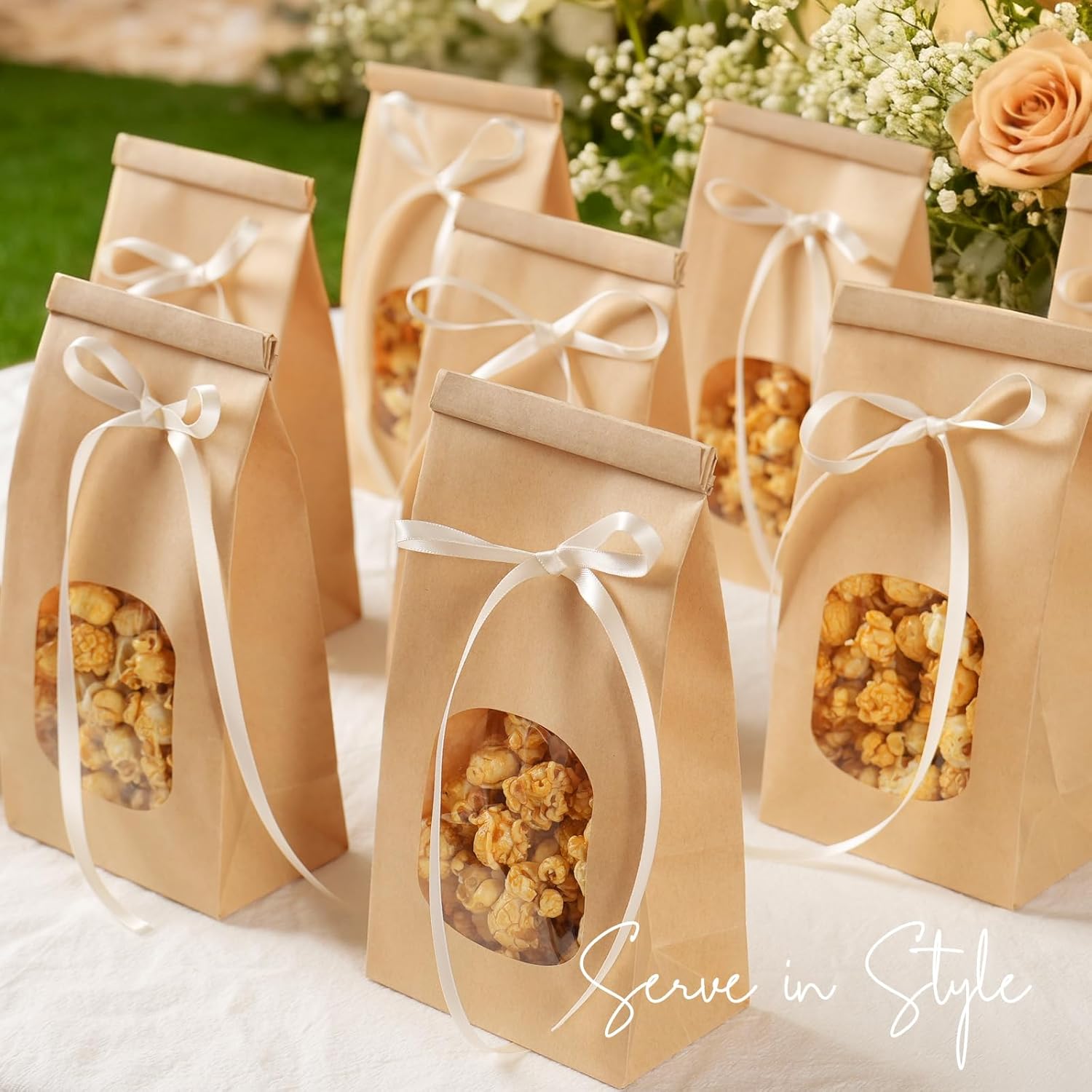 50 Pack Bakery Bags with Window, 3.9x2.3x8 Inches Tin Tie Tab Paper Cookie Bags Brown Small Gift Bag for Packaging Popcorn, Trail Mix, Treats, Snacks, Baked Goods, Party Favors | Grease Resistant, Resealable - Image 8