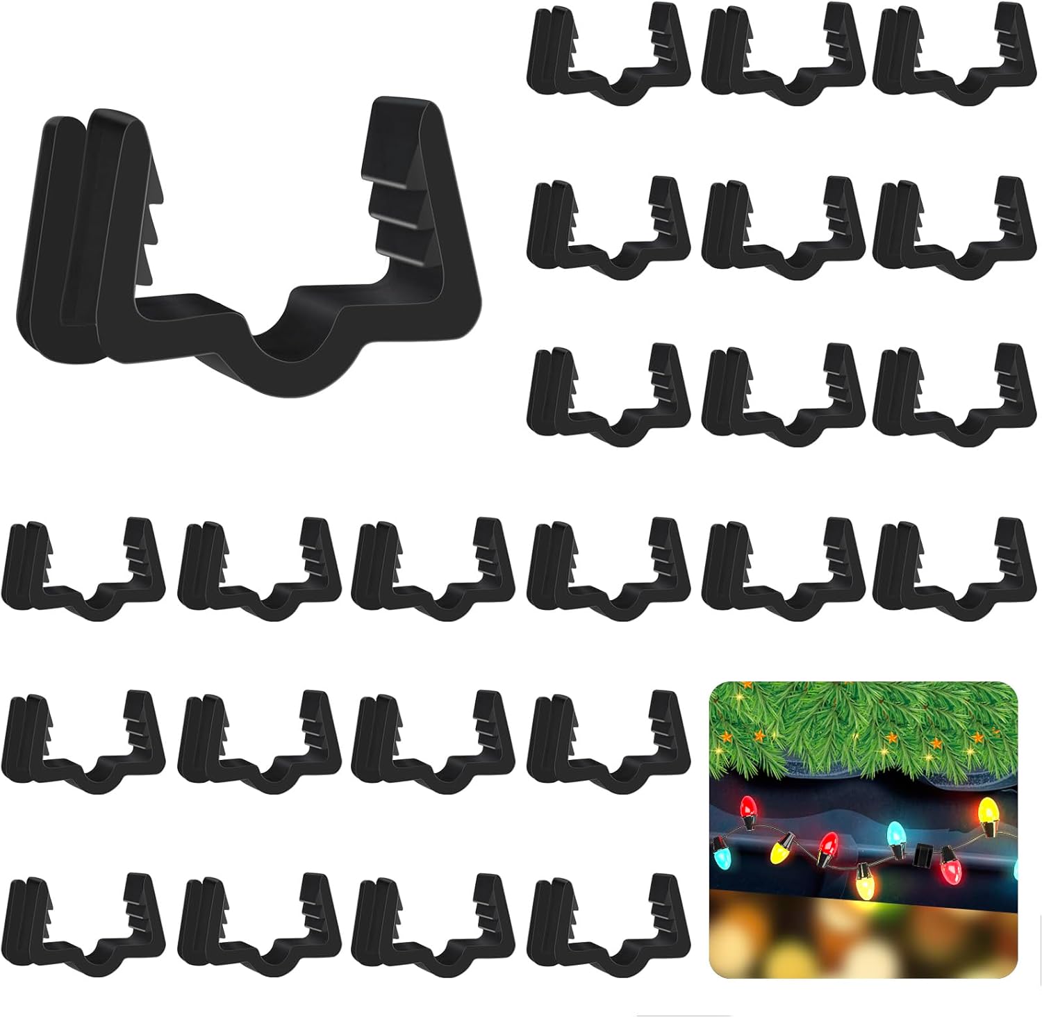 Christmas Light Hanger Clips Fascia Board Light Clips Plastic Holiday Deck Banister Hanger for Christmas Fascia Board Roof Gutter Fence Eave Decoration, Black (30 PCS, 7/8