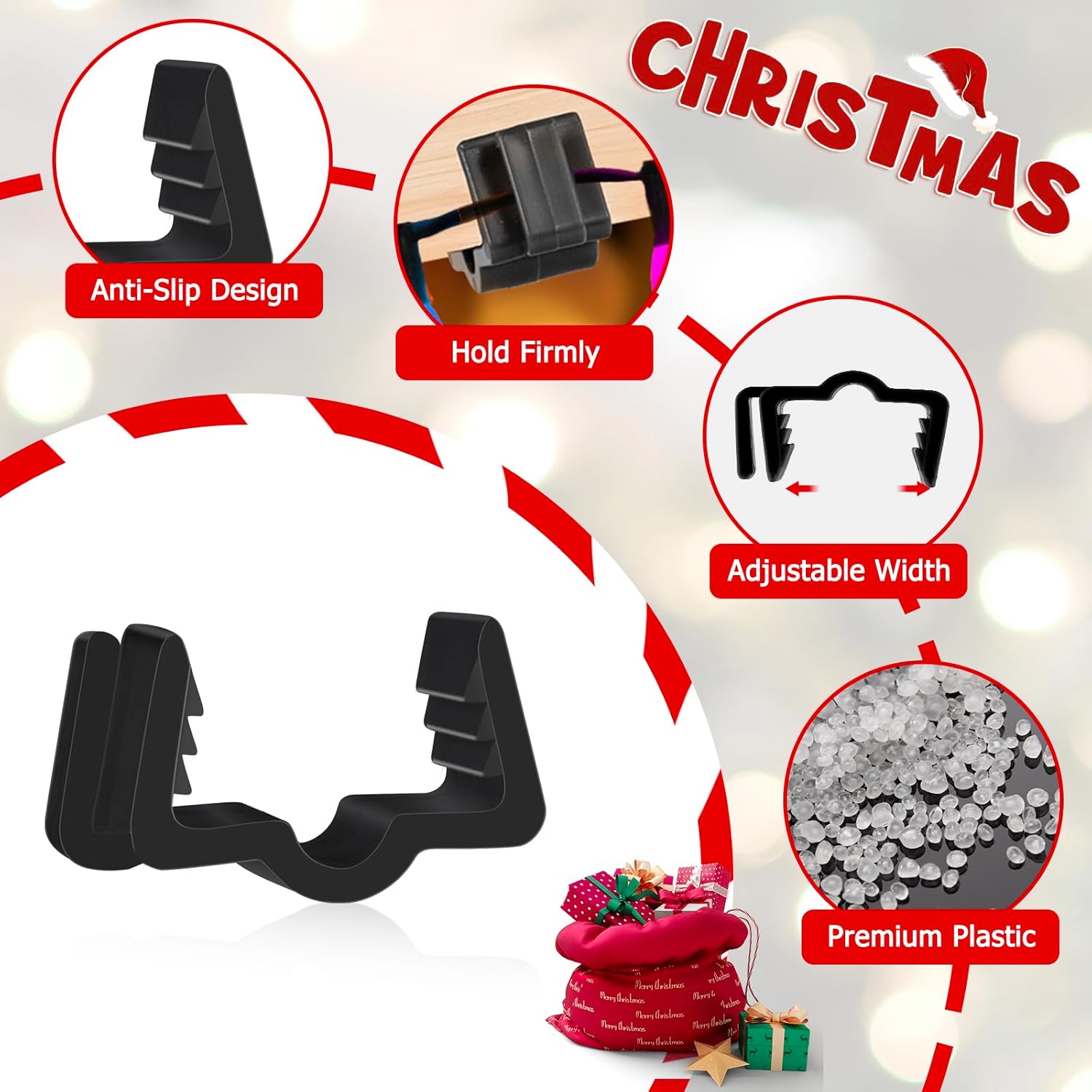 Christmas Light Hanger Clips Fascia Board Light Clips Plastic Holiday Deck Banister Hanger for Christmas Fascia Board Roof Gutter Fence Eave Decoration, Black (30 PCS, 7/8
