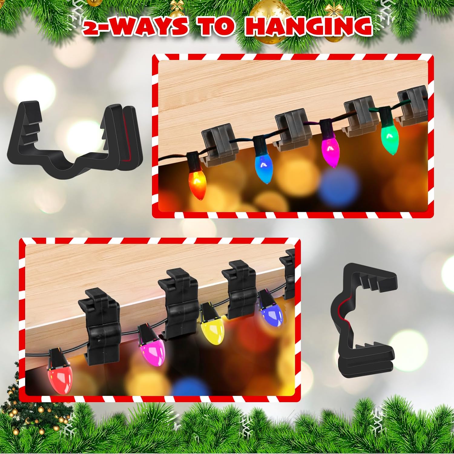 Christmas Light Hanger Clips Fascia Board Light Clips Plastic Holiday Deck Banister Hanger for Christmas Fascia Board Roof Gutter Fence Eave Decoration, Black (30 PCS, 7/8