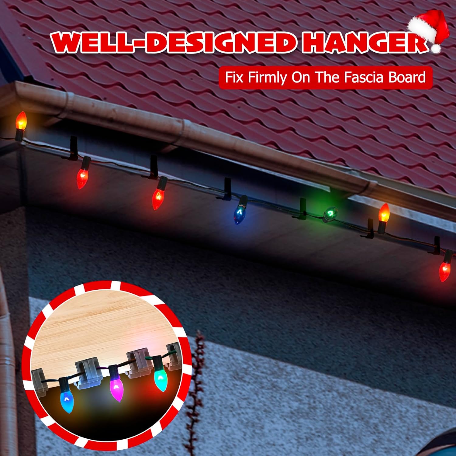 Christmas Light Hanger Clips Fascia Board Light Clips Plastic Holiday Deck Banister Hanger for Christmas Fascia Board Roof Gutter Fence Eave Decoration, Black (30 PCS, 7/8