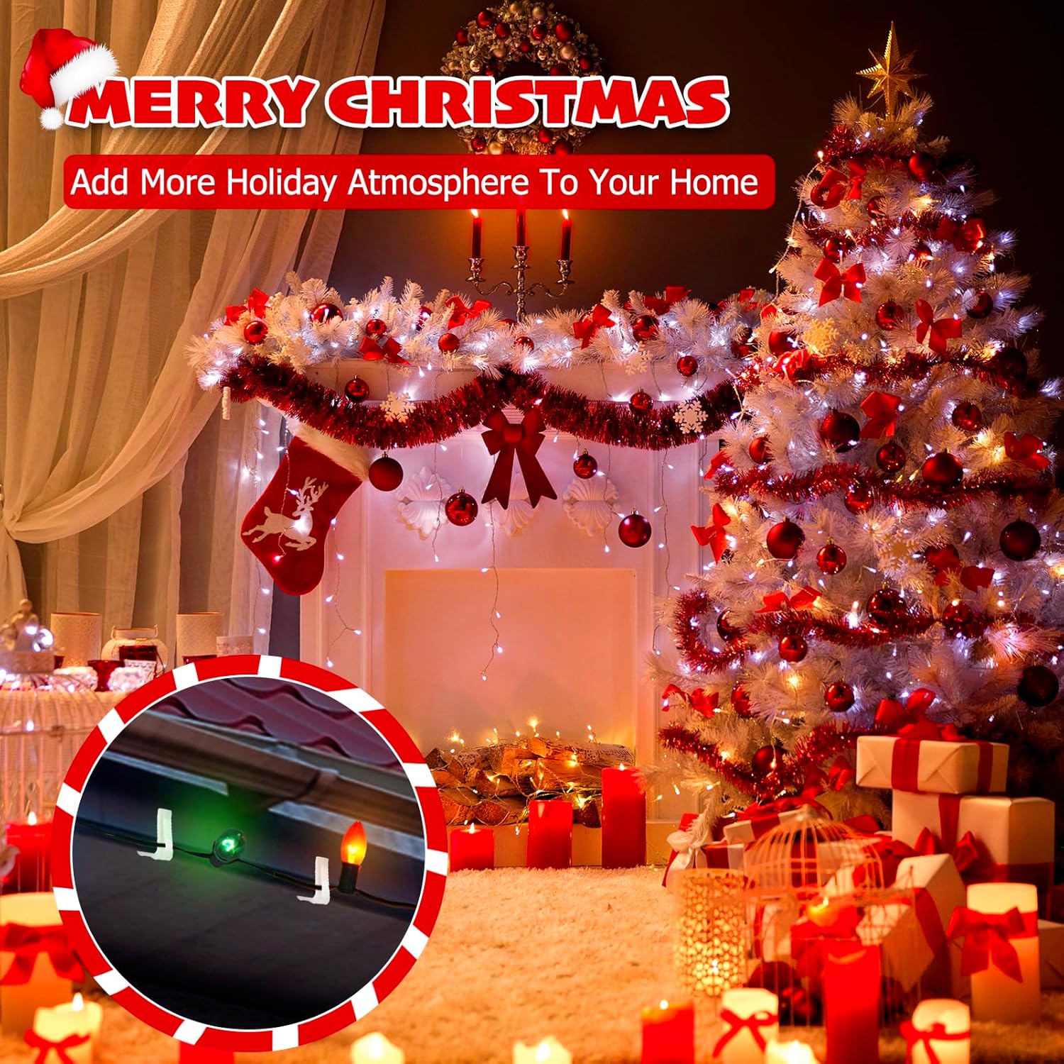 Christmas Light Hanger Clips, Fascia Board Clips, Deck Banister Light Clips, Plastic Holiday Light Clips for Christmas Fascia Board Roof Gutter Fence Eave Decoration (30 PCS, 1 5/8