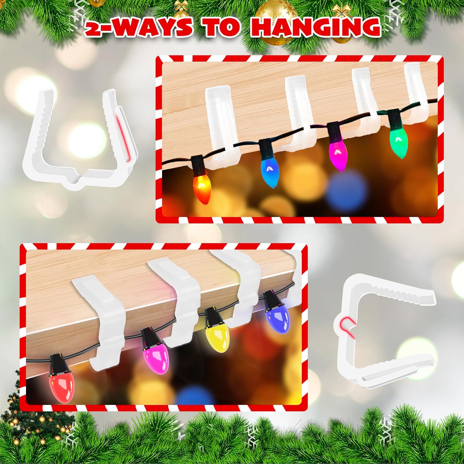 Christmas Light Hanger Clips, Fascia Board Clips, Deck Banister Light Clips, Plastic Holiday Light Clips for Christmas Fascia Board Roof Gutter Fence Eave Decoration (30 PCS, 1 5/8