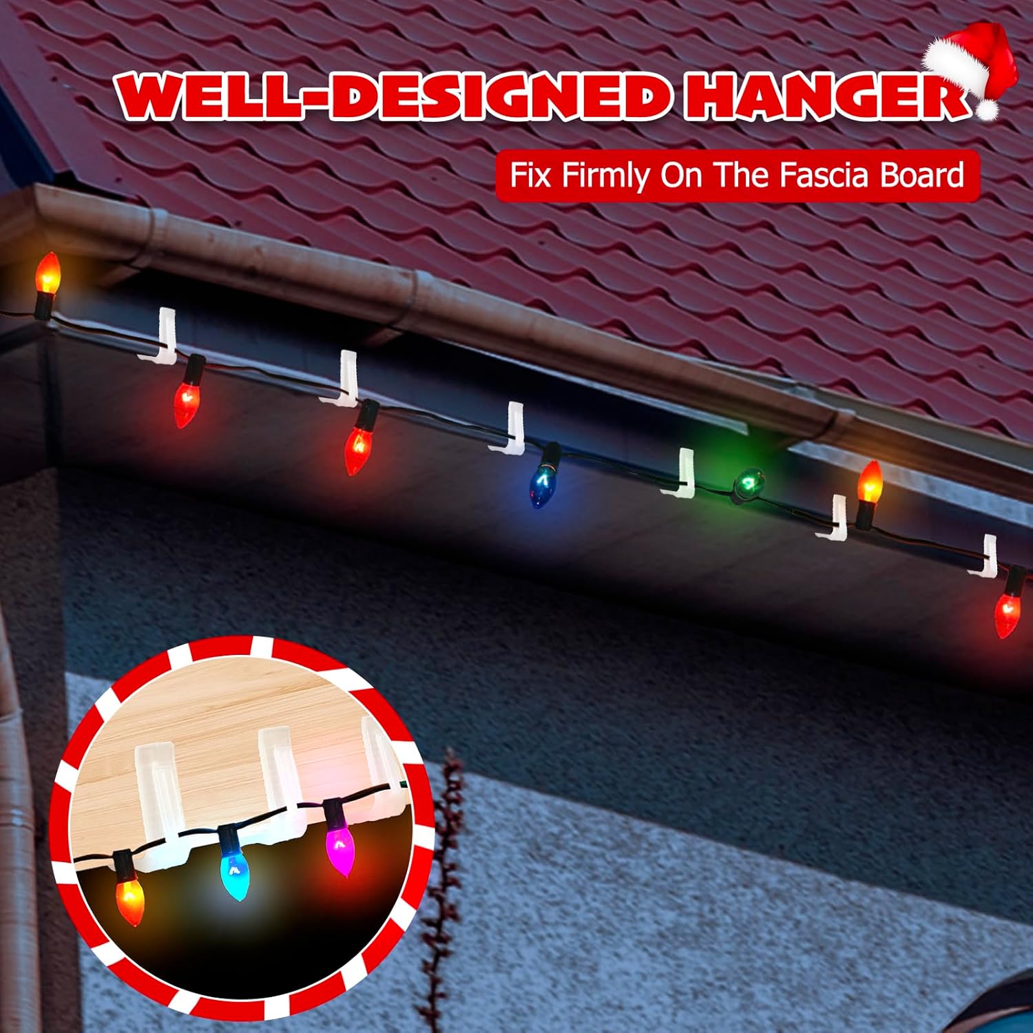 Christmas Light Hanger Clips, Fascia Board Clips, Deck Banister Light Clips, Plastic Holiday Light Clips for Christmas Fascia Board Roof Gutter Fence Eave Decoration (30 PCS, 1 5/8