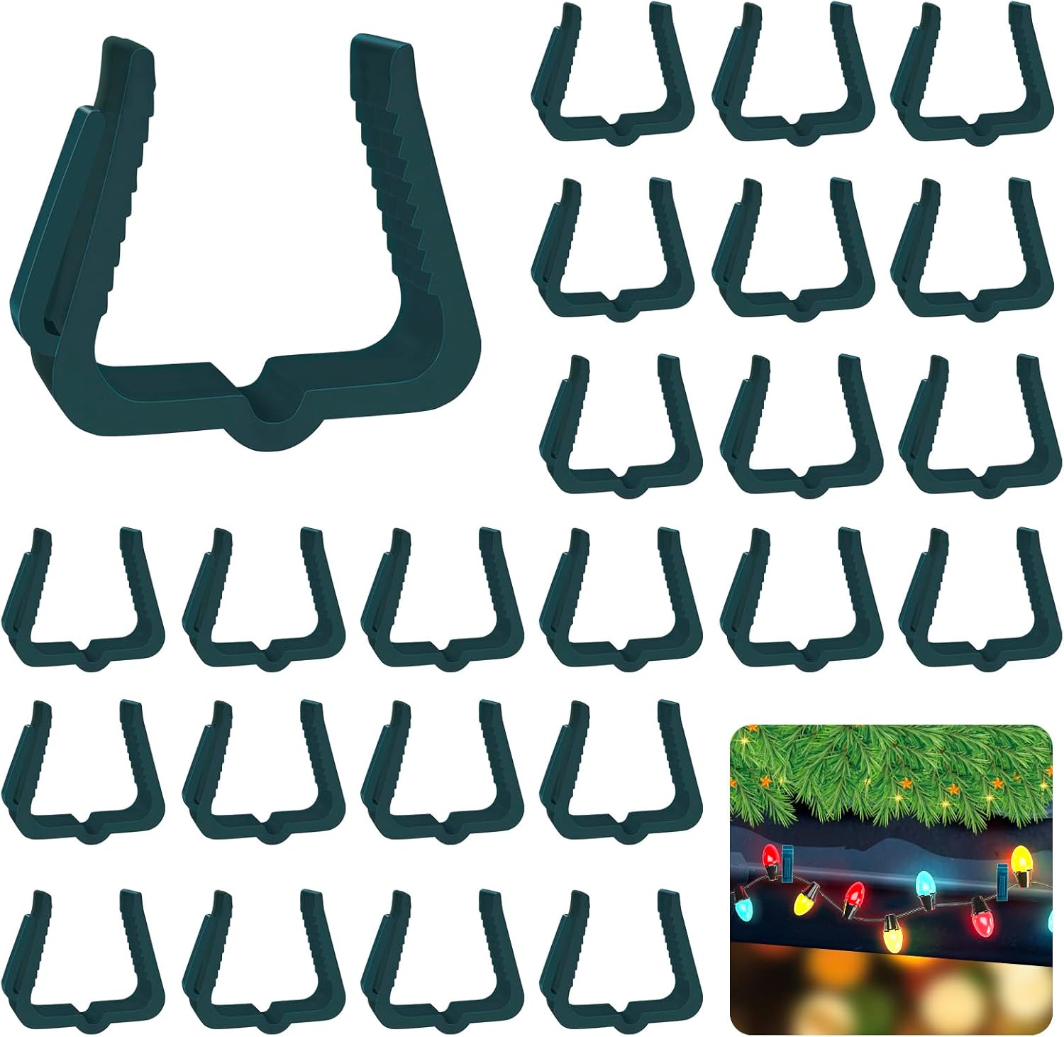 Christmas Light Hanger Clips Fascia Board Light Clips Plastic Holiday Deck Banister Hanger for Christmas Fascia Board Roof Gutter Fence Eave Decoration, Green (30 PCS, 1 5/8