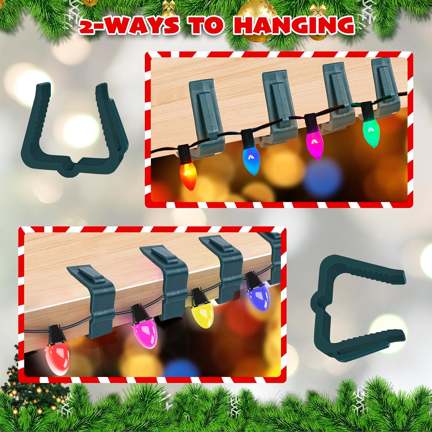 Christmas Light Hanger Clips Fascia Board Light Clips Plastic Holiday Deck Banister Hanger for Christmas Fascia Board Roof Gutter Fence Eave Decoration, Green (30 PCS, 1 5/8