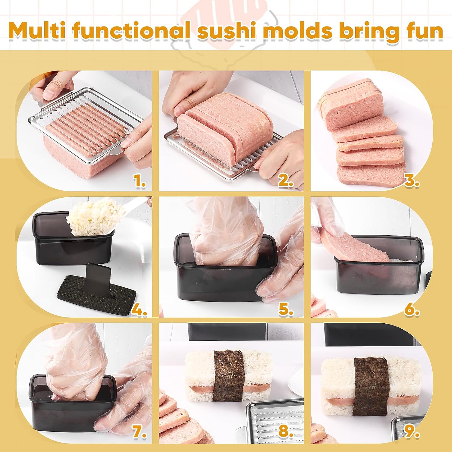 Mubi Press Mold Kit, 2 Pack Clear Mubi Maker with Stainless Steel 304 Luncheon Meat Slicer for SPAM - Image 4