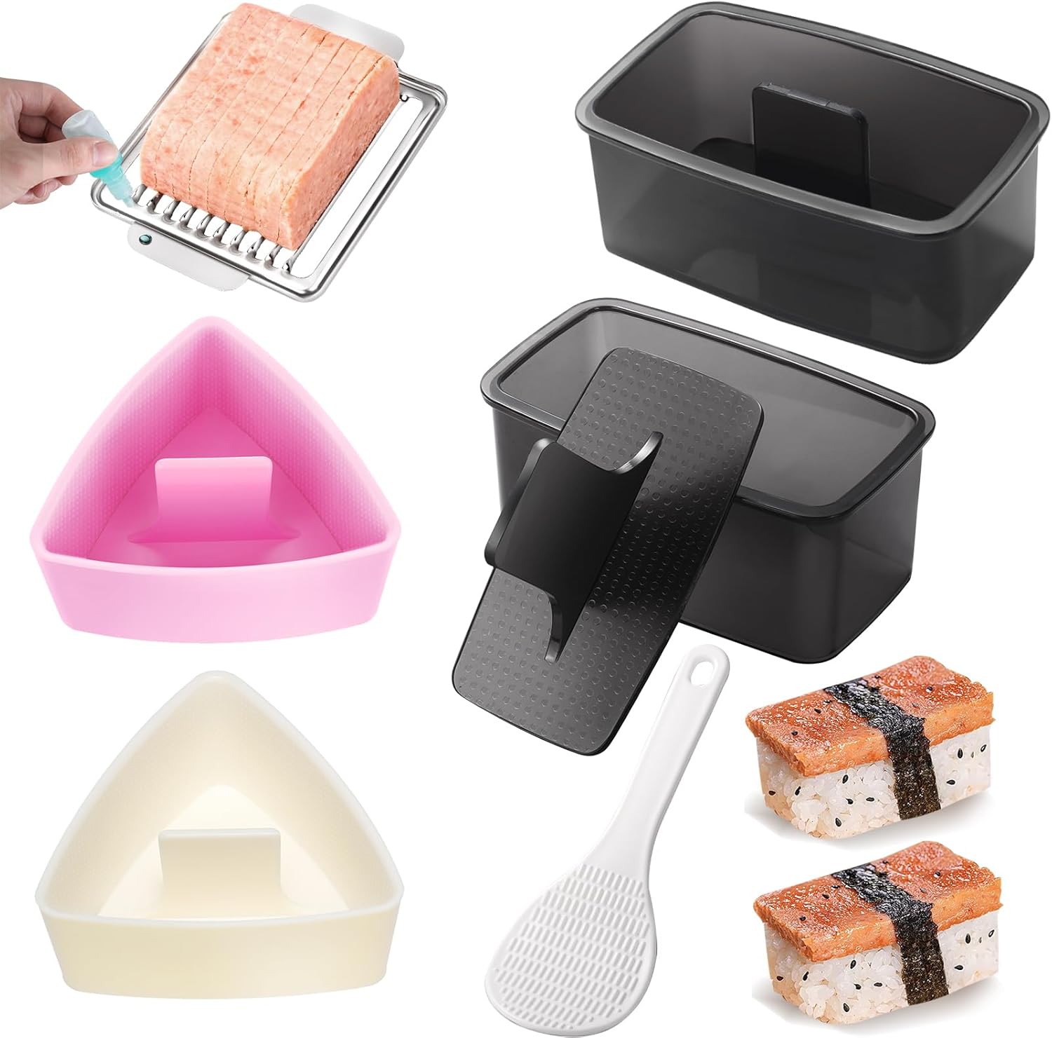 Mubi Press Mold Kit，Onigiri Mold Triangle，4 Pack Japanese Rice Cooker Kit for Lunch Bento - Image 1