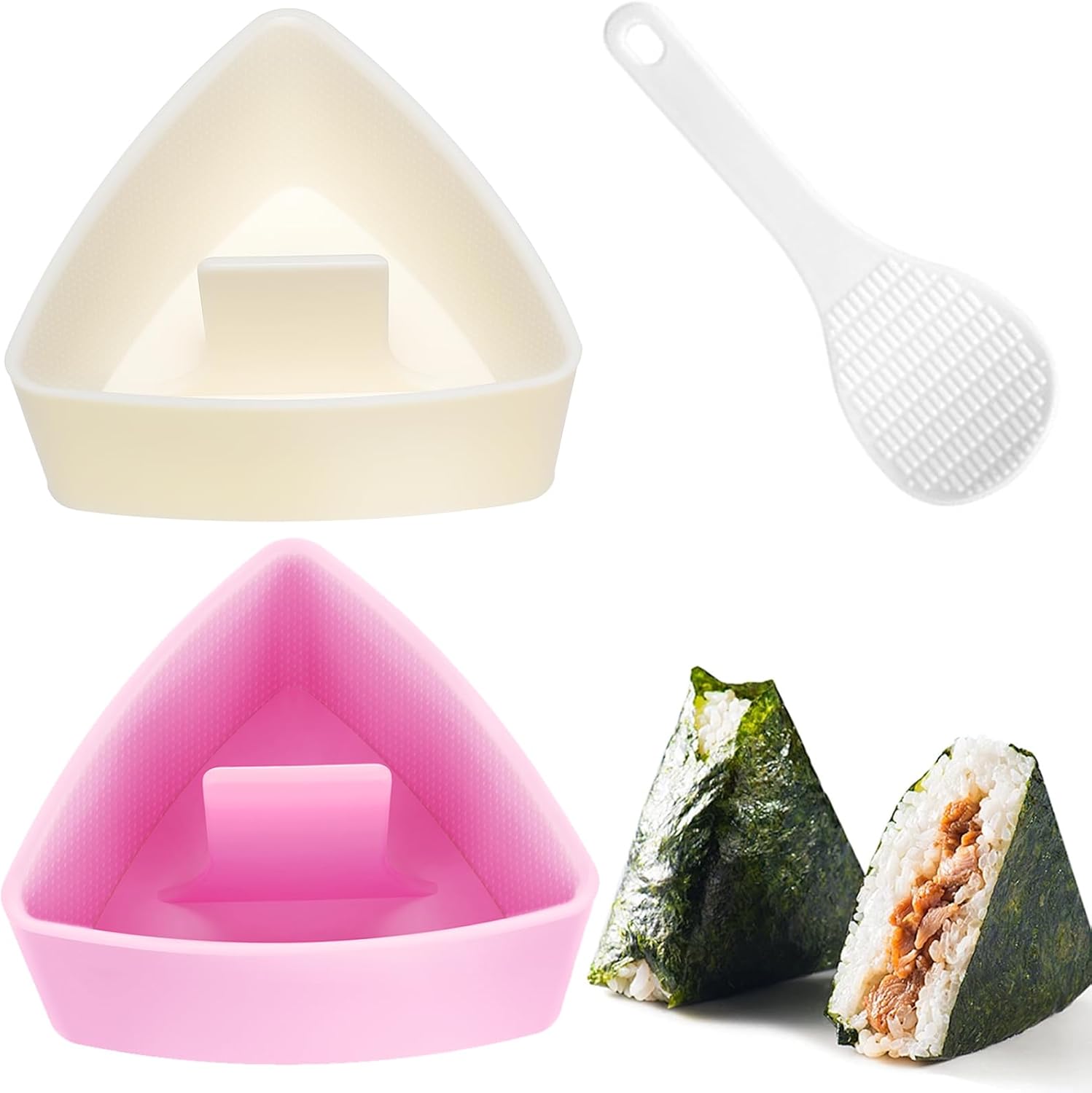 Mubi Press Mold Kit，Onigiri Mold Triangle，4 Pack Japanese Rice Cooker Kit for Lunch Bento - Image 3