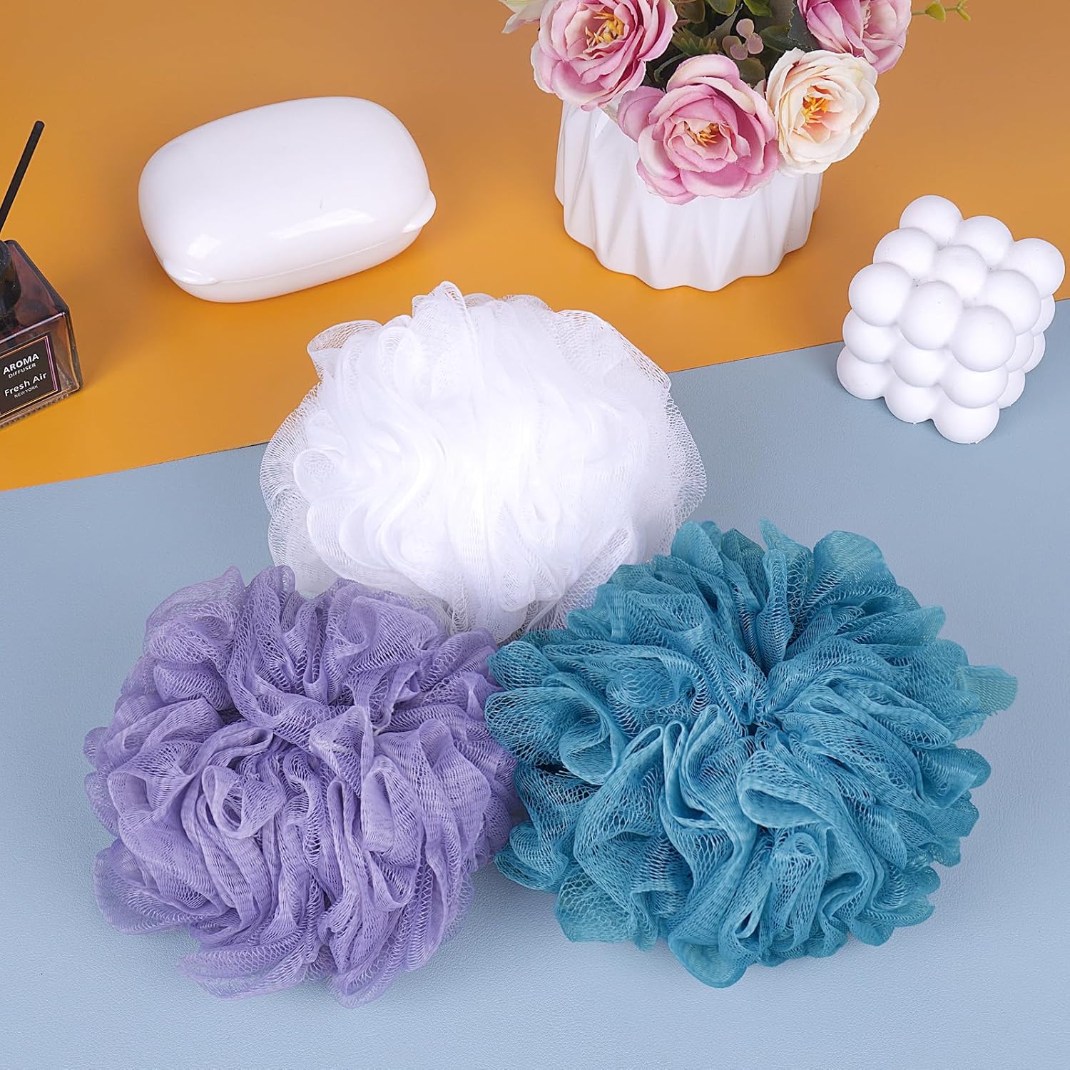 Bath Sponge Loofah Sponge Bath Puffs Shower Pouf Body Scrubber Exfoliating Soft 3 Pack - Image 6