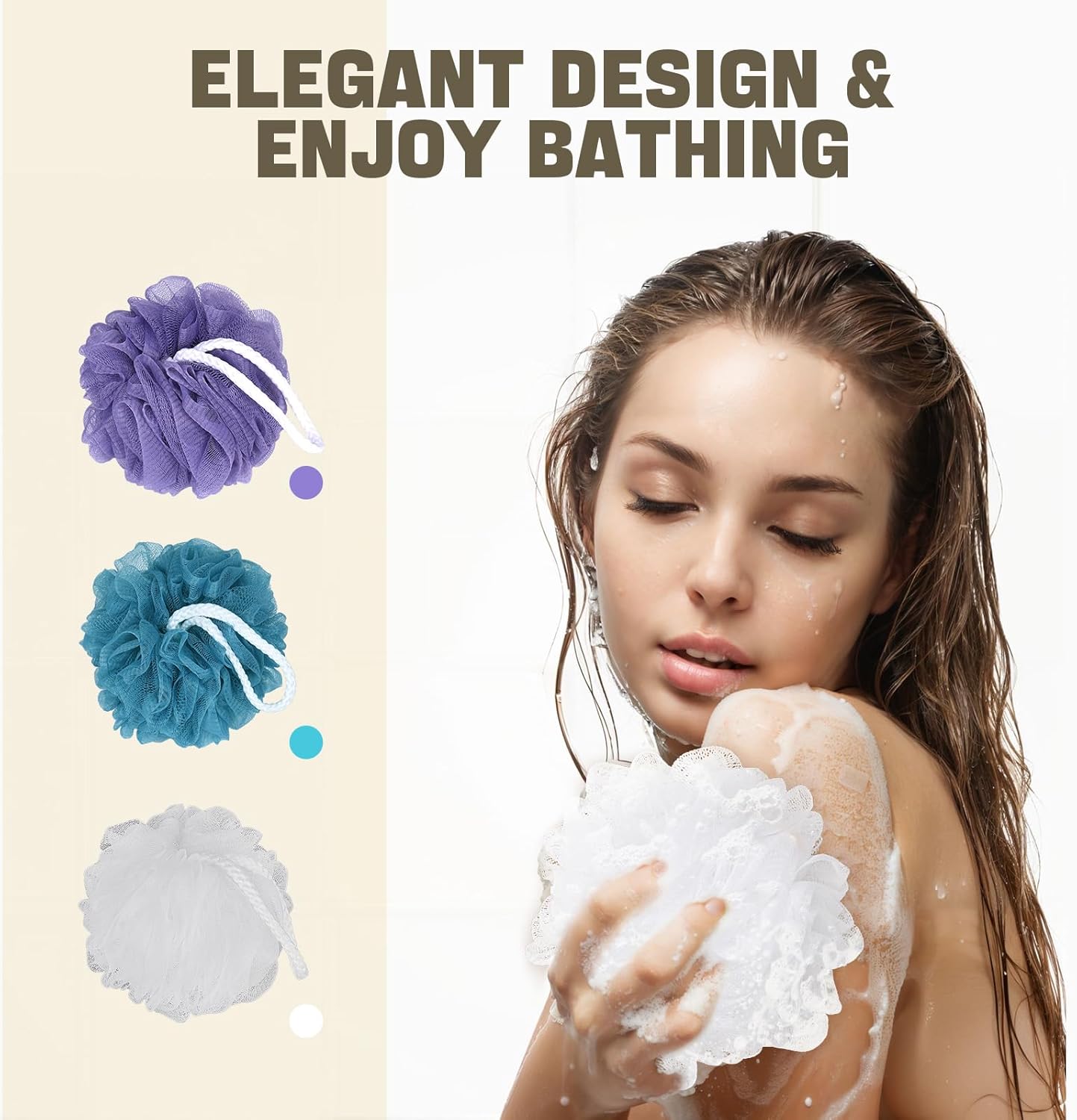 Bath Sponge Loofah Sponge Bath Puffs Shower Pouf Body Scrubber Exfoliating Soft 3 Pack - Image 7