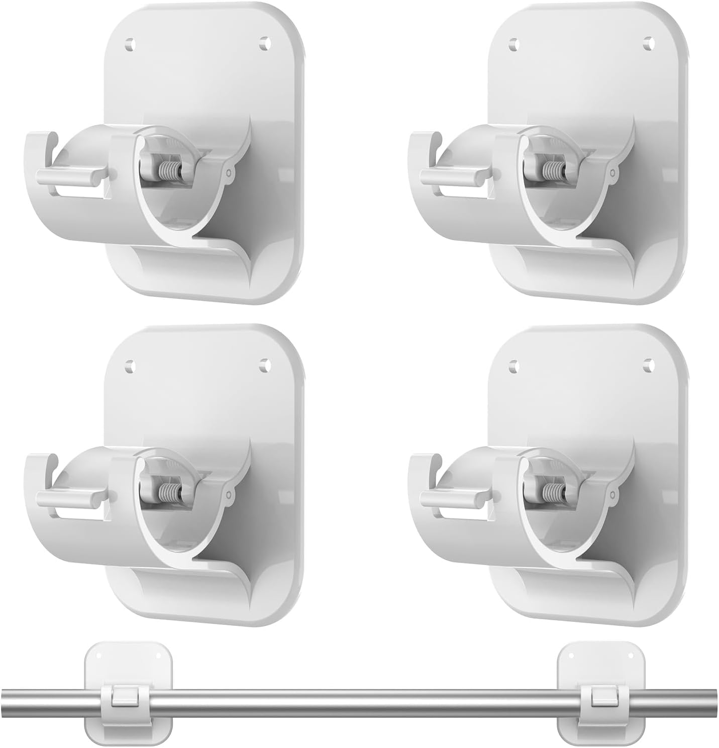 No Drill Curtain Rod Brackets No Drilling Holder 40LB - Renter Friendly Self Adhesive Hooks for Apartment Dorm Classroom Essentials Decor Hanging Drapes Rv Over Blinds Kitchen Bedroom Home - Image 1