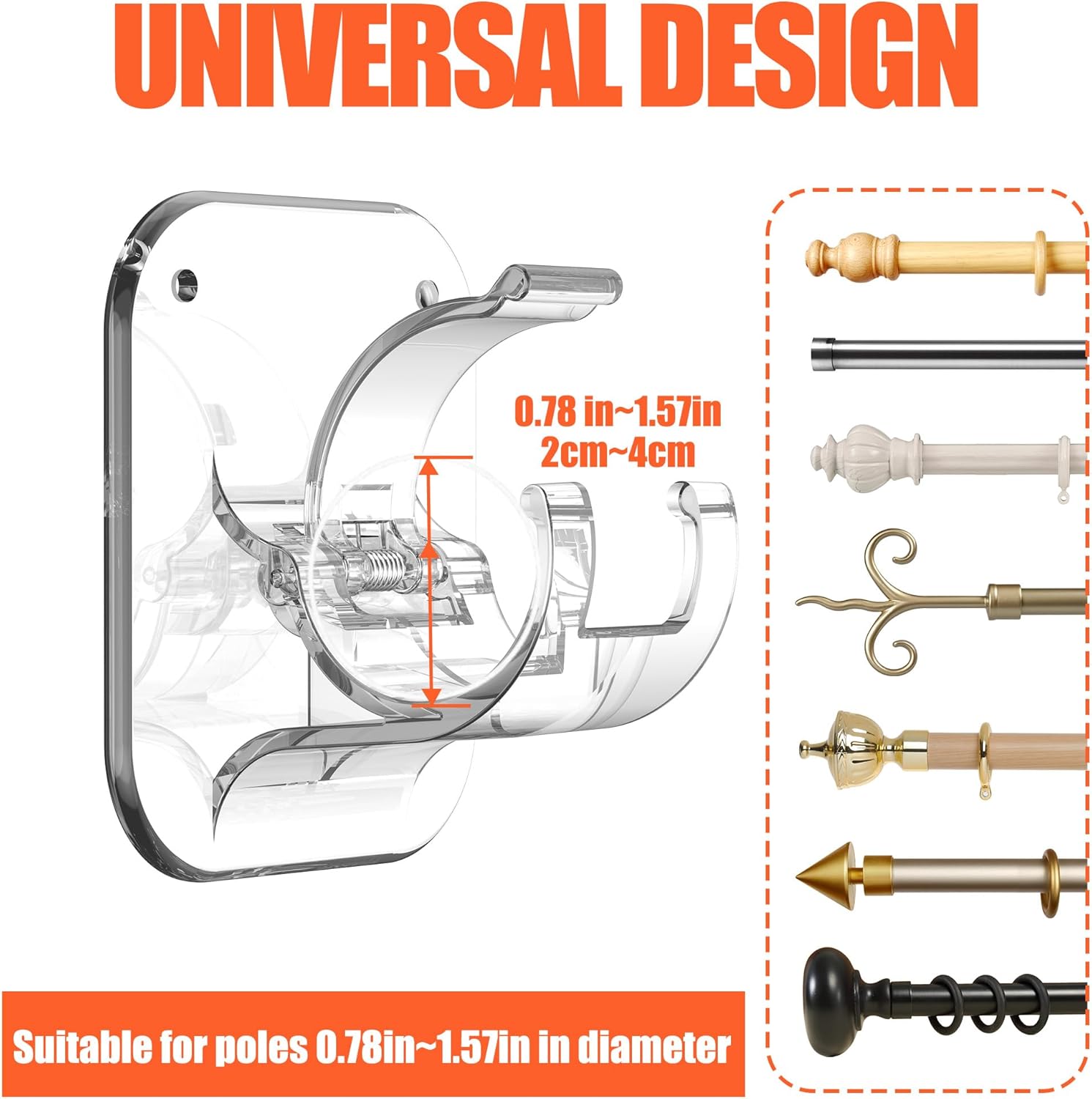 No Drill Curtain Rod Brackets No Drilling Holder 40LB - Renter Friendly Self Adhesive Hooks for Apartment Dorm Classroom Essentials Decor Hanging Drapes Rv Over Blinds Kitchen Bedroom Home - Image 2