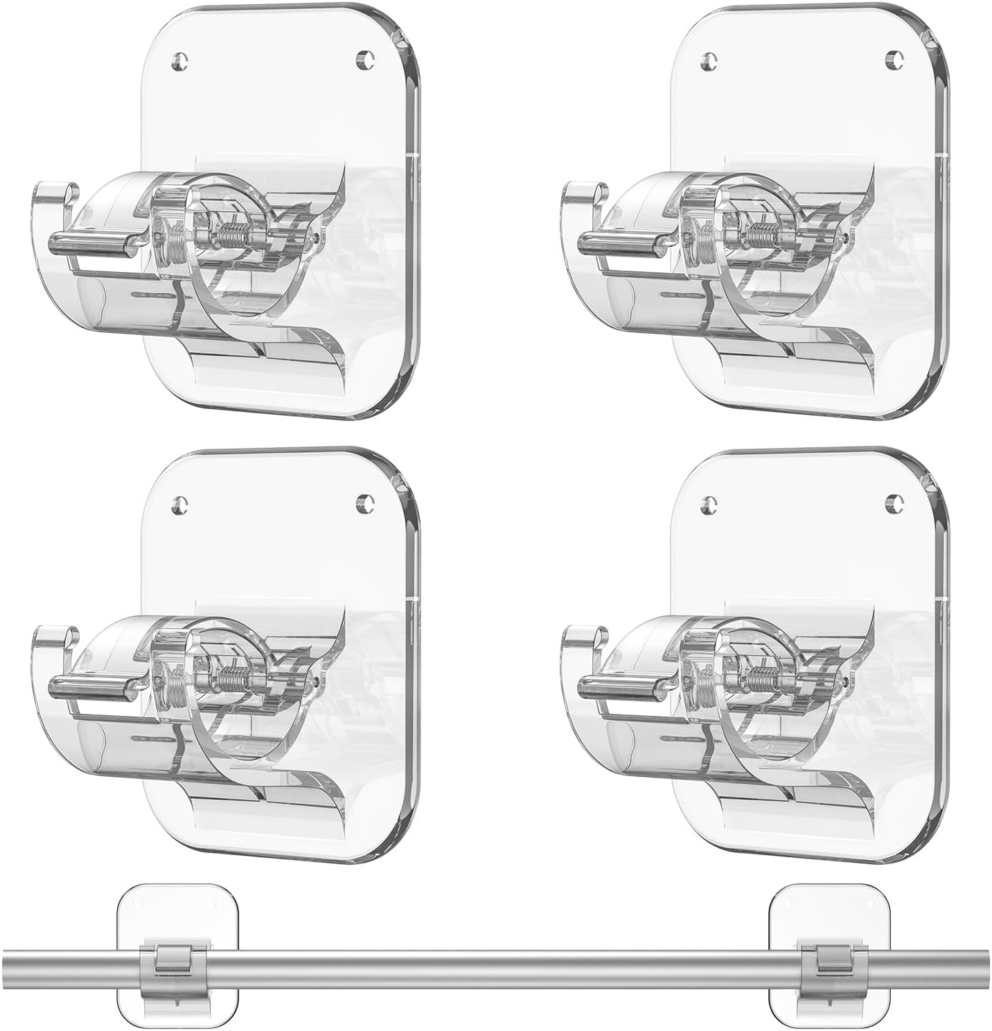 No Drill Curtain Rod Brackets No Drilling Holder 40LB - Renter Friendly Self Adhesive Hooks for Apartment Dorm Classroom Essentials Decor Hanging Drapes Rv Over Blinds Kitchen Bedroom Home - Image 1