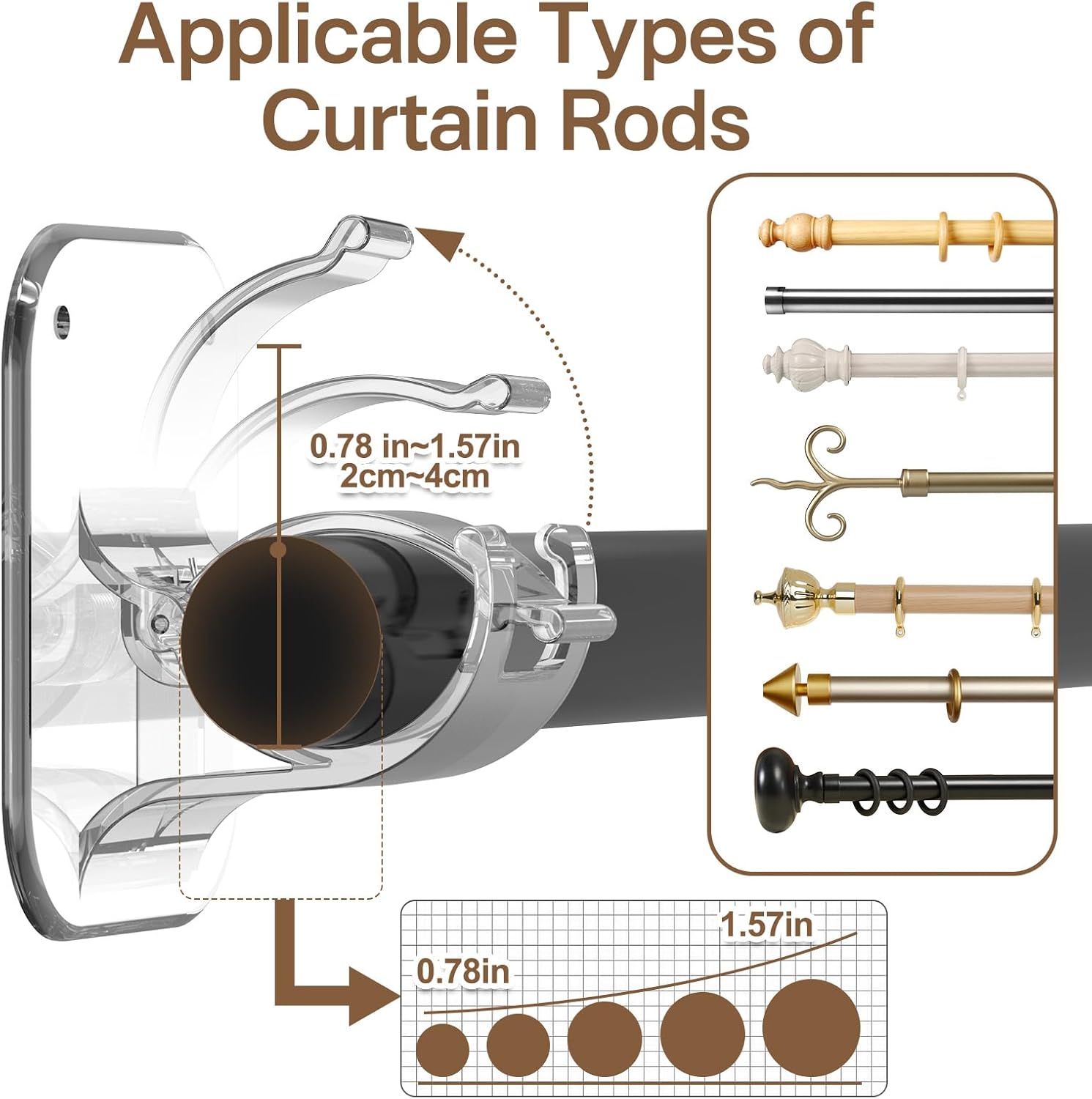 No Drill Curtain Rod Brackets No Drilling Holder 40LB - Renter Friendly Self Adhesive Hooks for Apartment Dorm Classroom Essentials Decor Hanging Drapes Rv Over Blinds Kitchen Bedroom Home - Image 4