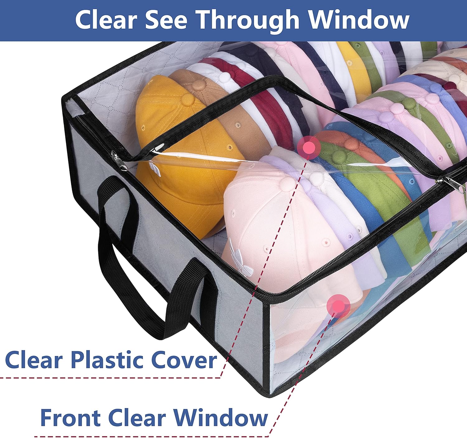 Hat Storage for Baseball Caps, Large Holds up to 40 Caps Wide Hat Organizer for Closet Snapback Holder, Grey - Image 3