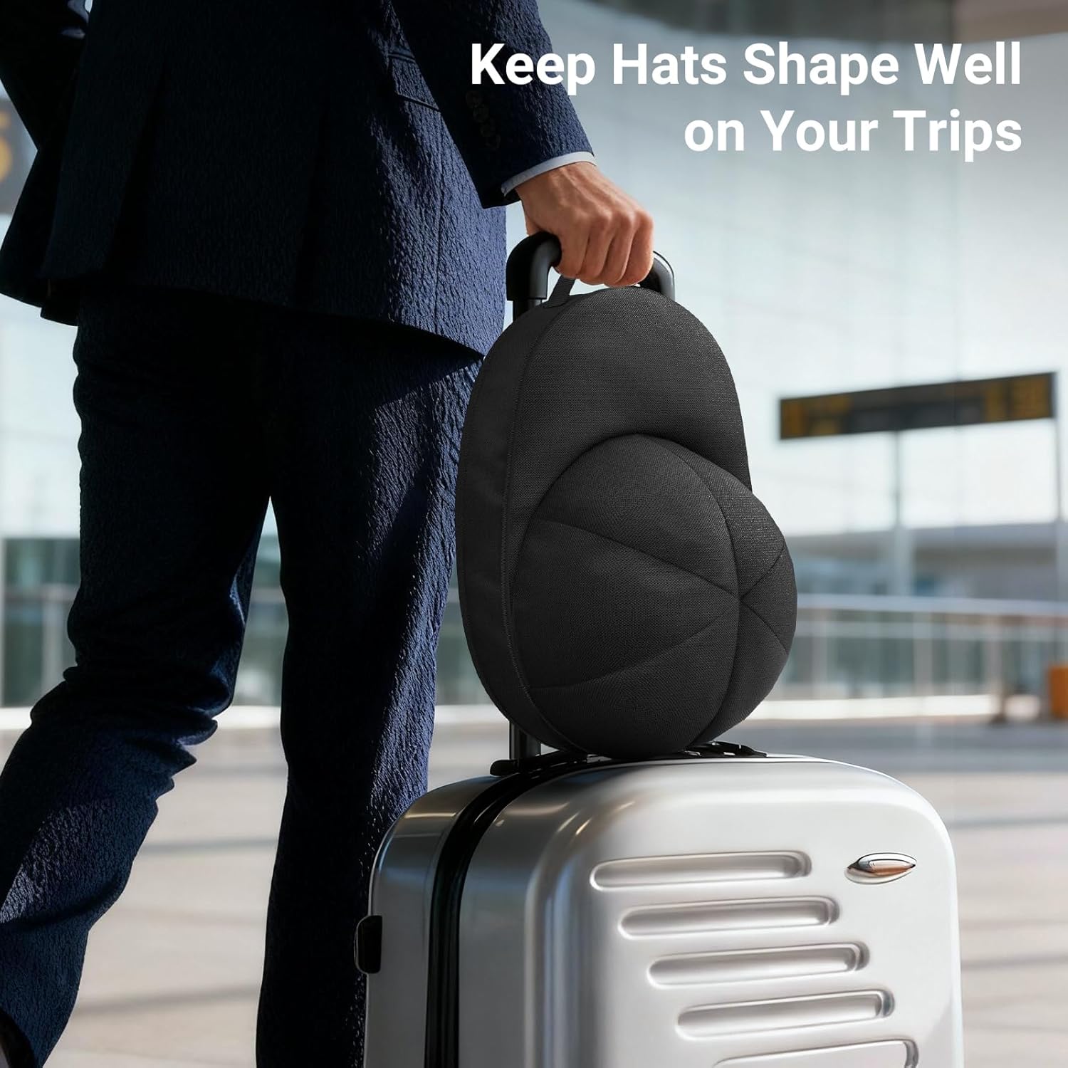 Hat Travel Case for Baseball Caps, Cap Carrier with Plastic Holder & Carrying Handle, Holds up to 6 Caps Hat Bag for Luggage, Suitcase (Black) - Image 2