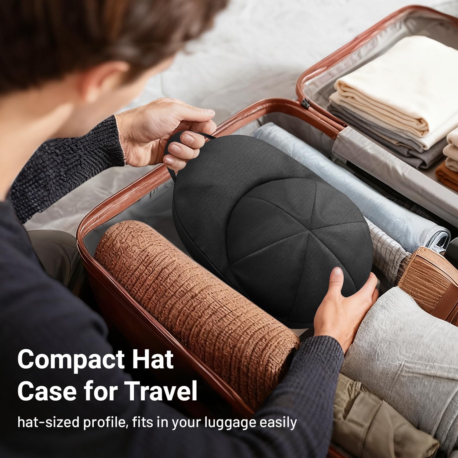 Hat Travel Case for Baseball Caps, Cap Carrier with Plastic Holder & Carrying Handle, Holds up to 6 Caps Hat Bag for Luggage, Suitcase (Black) - Image 3