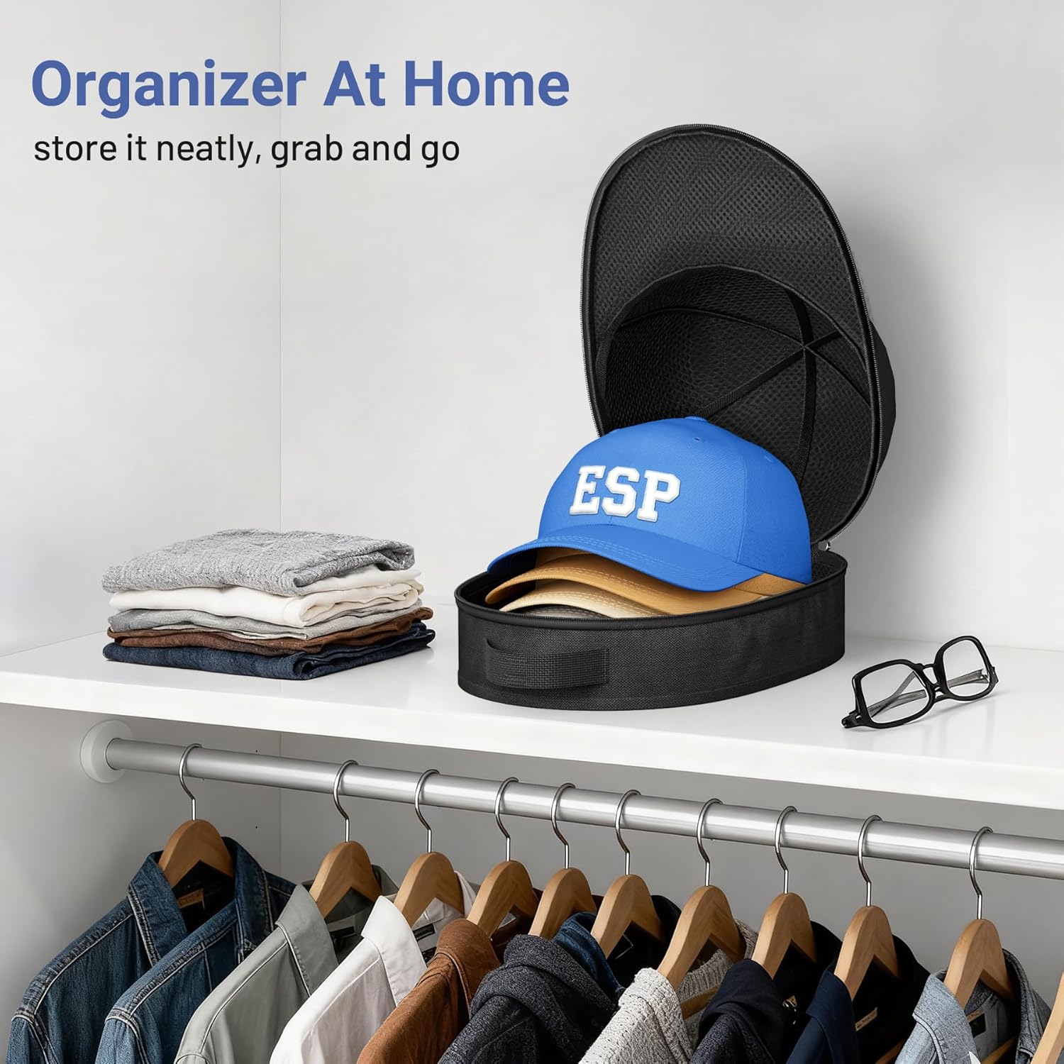 Hat Travel Case for Baseball Caps, Cap Carrier with Plastic Holder & Carrying Handle, Holds up to 6 Caps Hat Bag for Luggage, Suitcase (Black) - Image 8