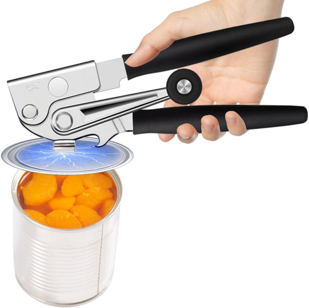 Commercial Heavy-Duty Manual Can Opener with Easy-Turn Crank, Long Rubber Handle & Magnetic Lid Holder - Image 1