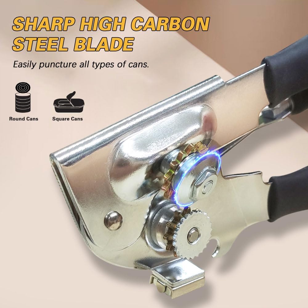 Commercial Heavy-Duty Manual Can Opener with Easy-Turn Crank, Long Rubber Handle & Magnetic Lid Holder - Image 2