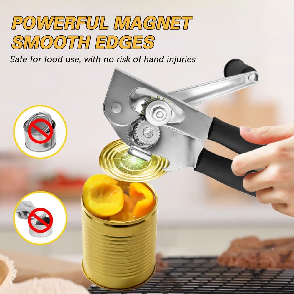 Commercial Heavy-Duty Manual Can Opener with Easy-Turn Crank, Long Rubber Handle & Magnetic Lid Holder - Image 3