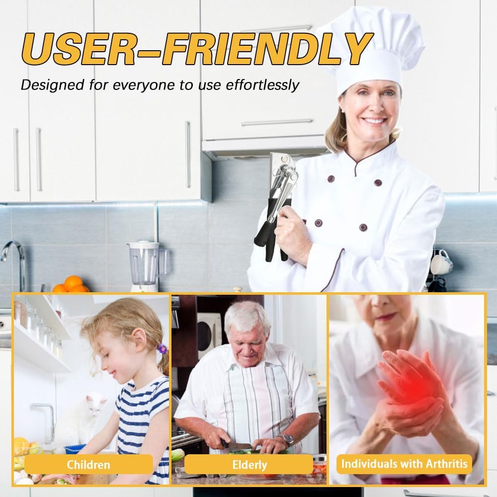 Commercial Heavy-Duty Manual Can Opener with Easy-Turn Crank, Long Rubber Handle & Magnetic Lid Holder - Image 5