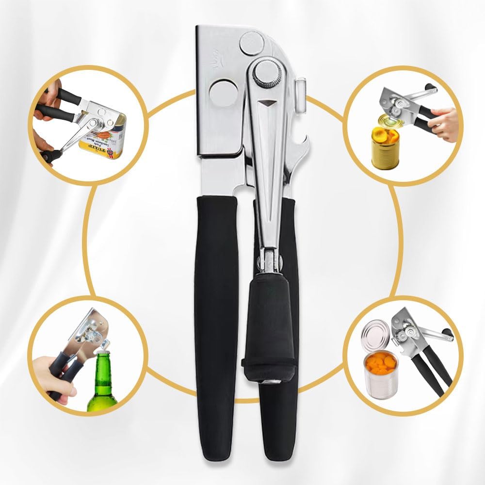 Commercial Heavy-Duty Manual Can Opener with Easy-Turn Crank, Long Rubber Handle & Magnetic Lid Holder - Image 8