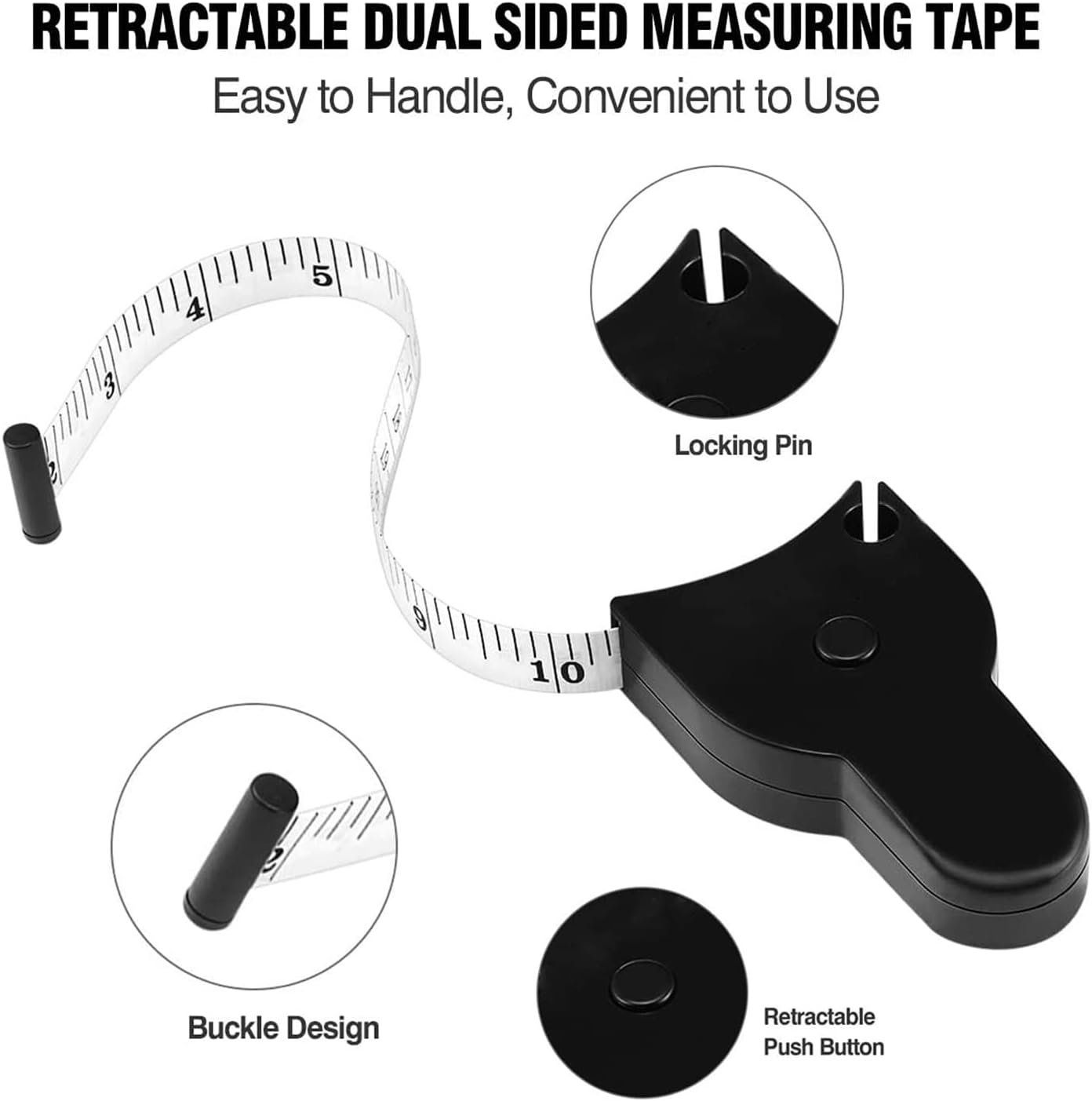 Automatic Telescopic Tape Measure, Body Measure Tape 60 inch (150cm), Self-Tightening Retractable Measuring Tape for Body Accurate Way to Track Weight Loss Mcle Gain by One Hand, 3 Piece - Image 4