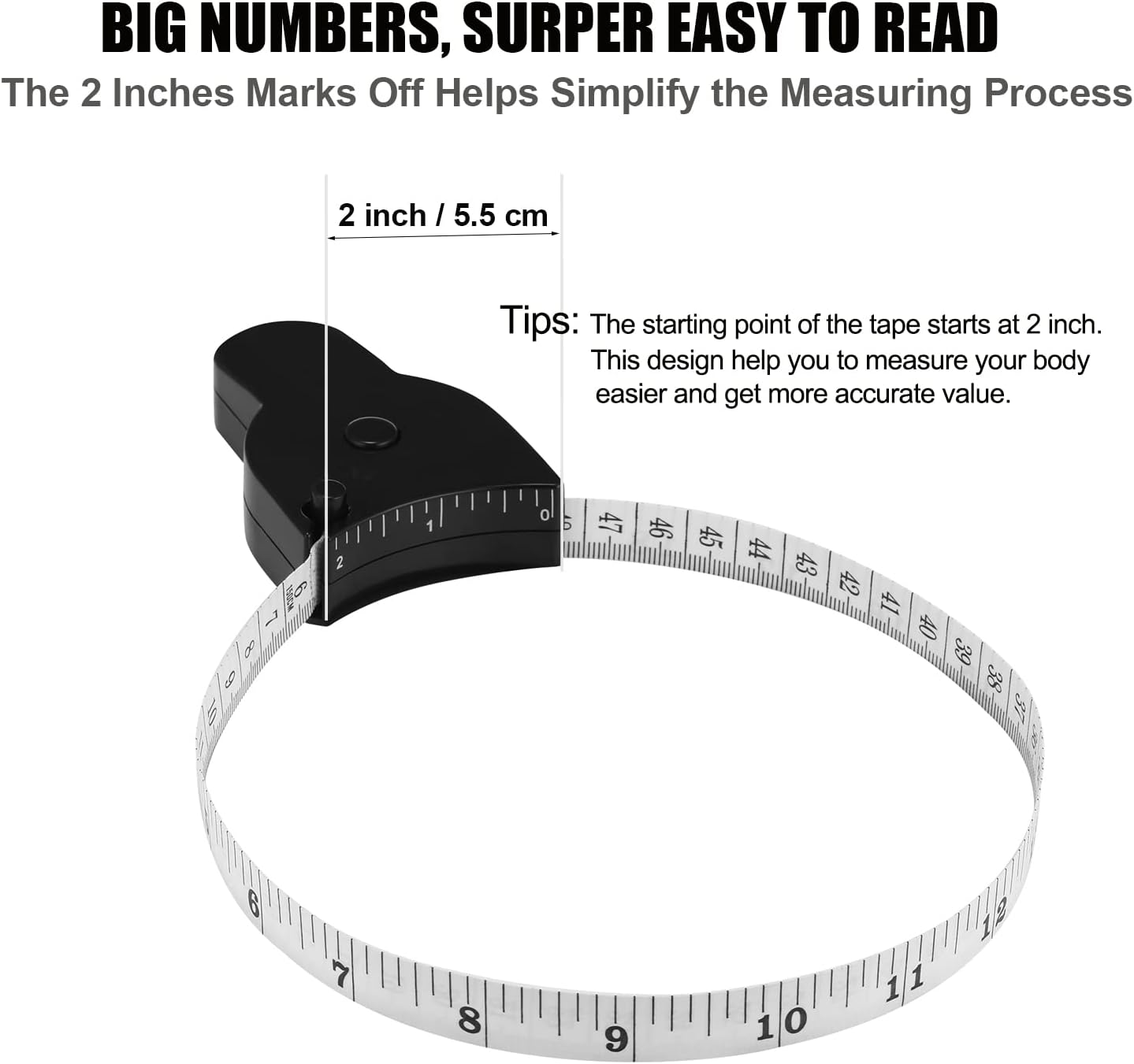 Automatic Telescopic Tape Measure, Body Measure Tape 60 inch (150cm), Self-Tightening Retractable Measuring Tape for Body Accurate Way to Track Weight Loss Mcle Gain by One Hand, 3 Piece - Image 5